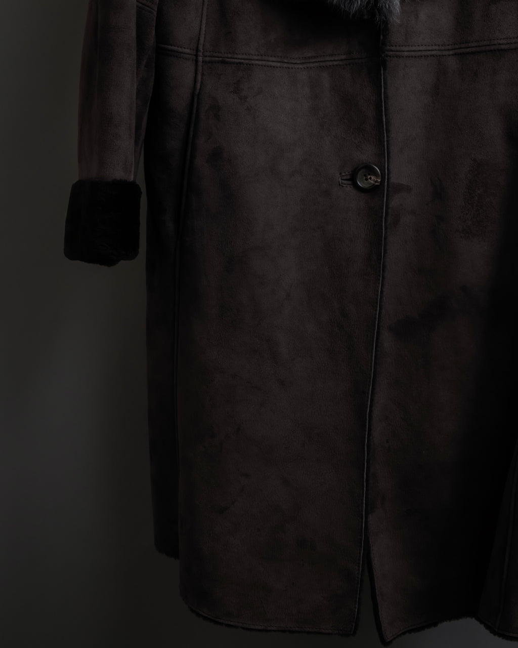 "NORTH BEACH" Smoky lamb fur design suede leather coat