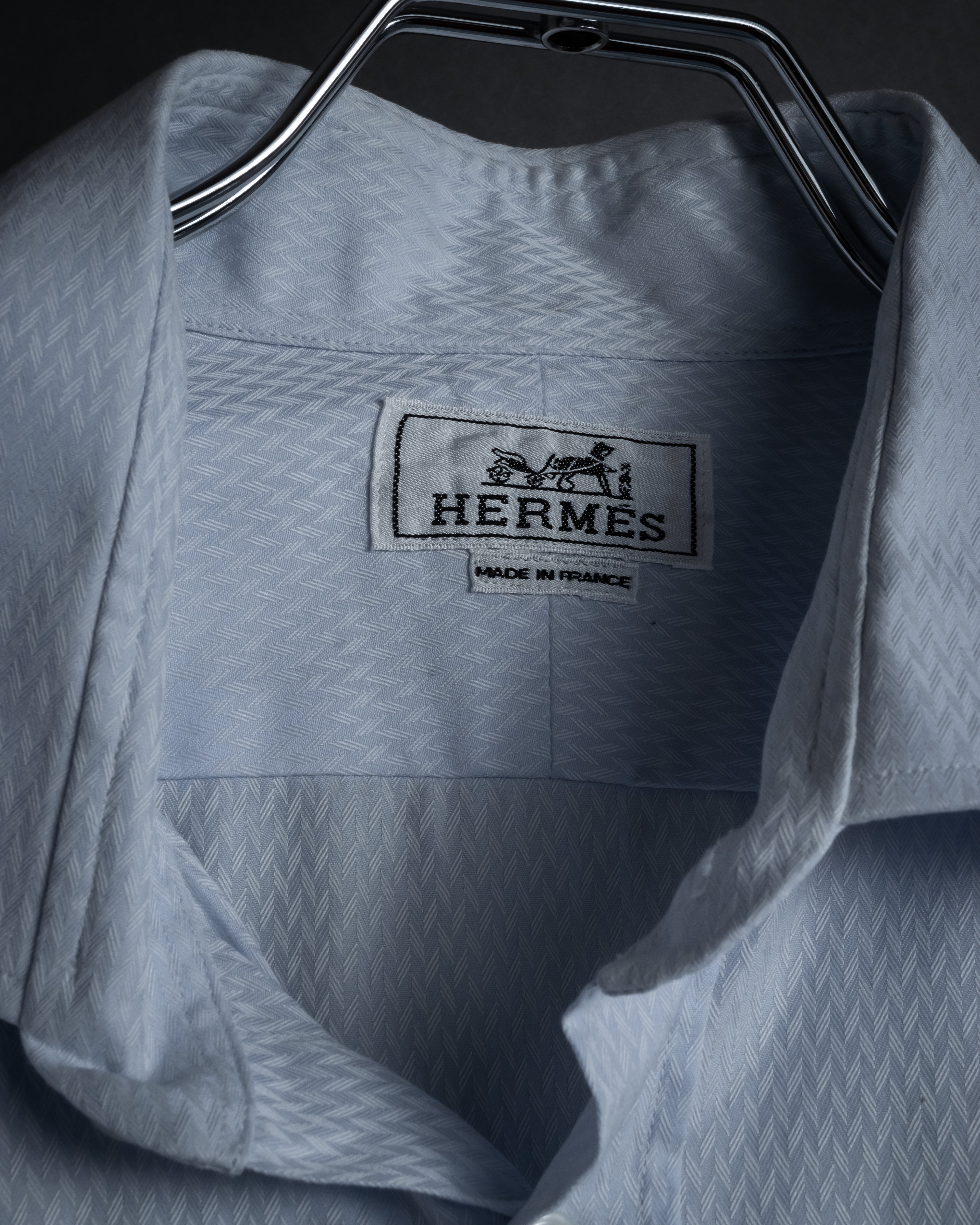 “HERMES” 80’s clou de selle-button jacquard dress shirt