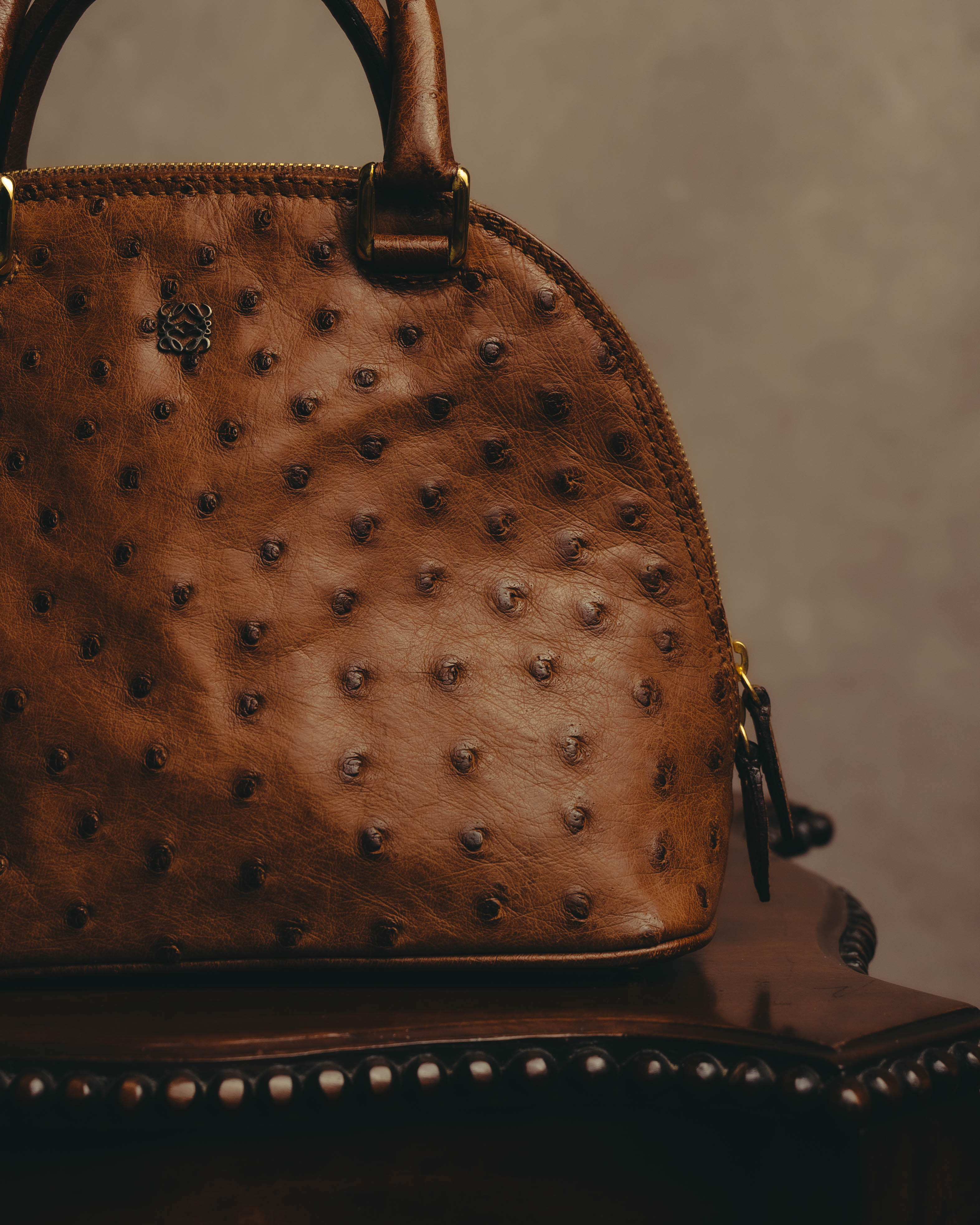 "LOEWE" 80's-90's Classic ostrich leather top handle handbag