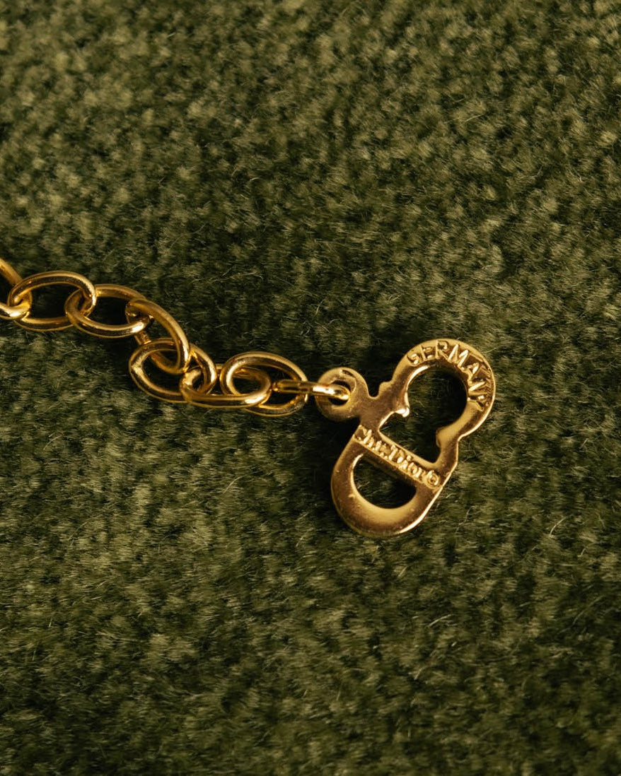 "Christian Dior" 80's-00's Gold tone cd pendant necklace