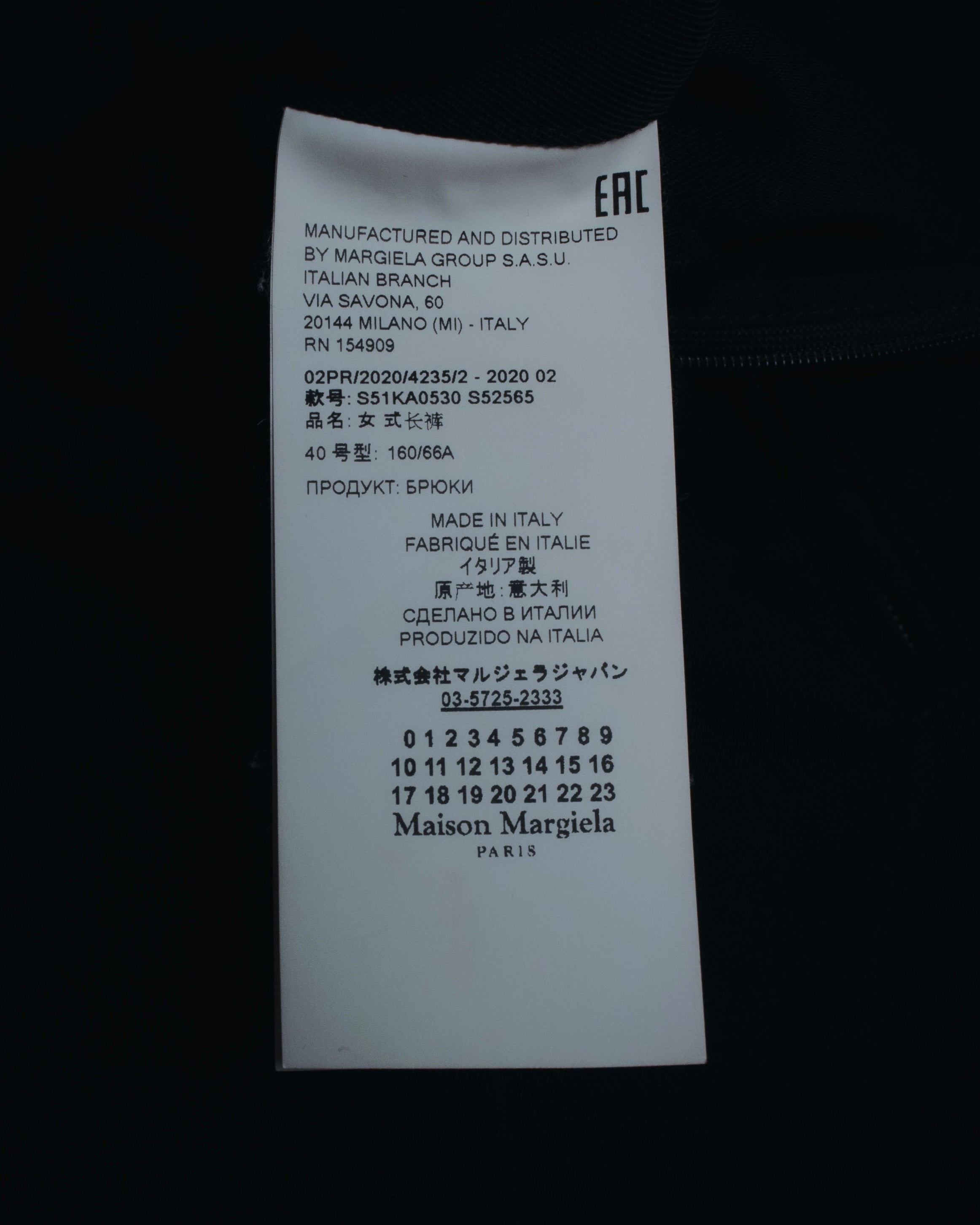 Pantalones de vestir ajustados con bolsillo de cremallera metálica de Maison Margiela 20AW