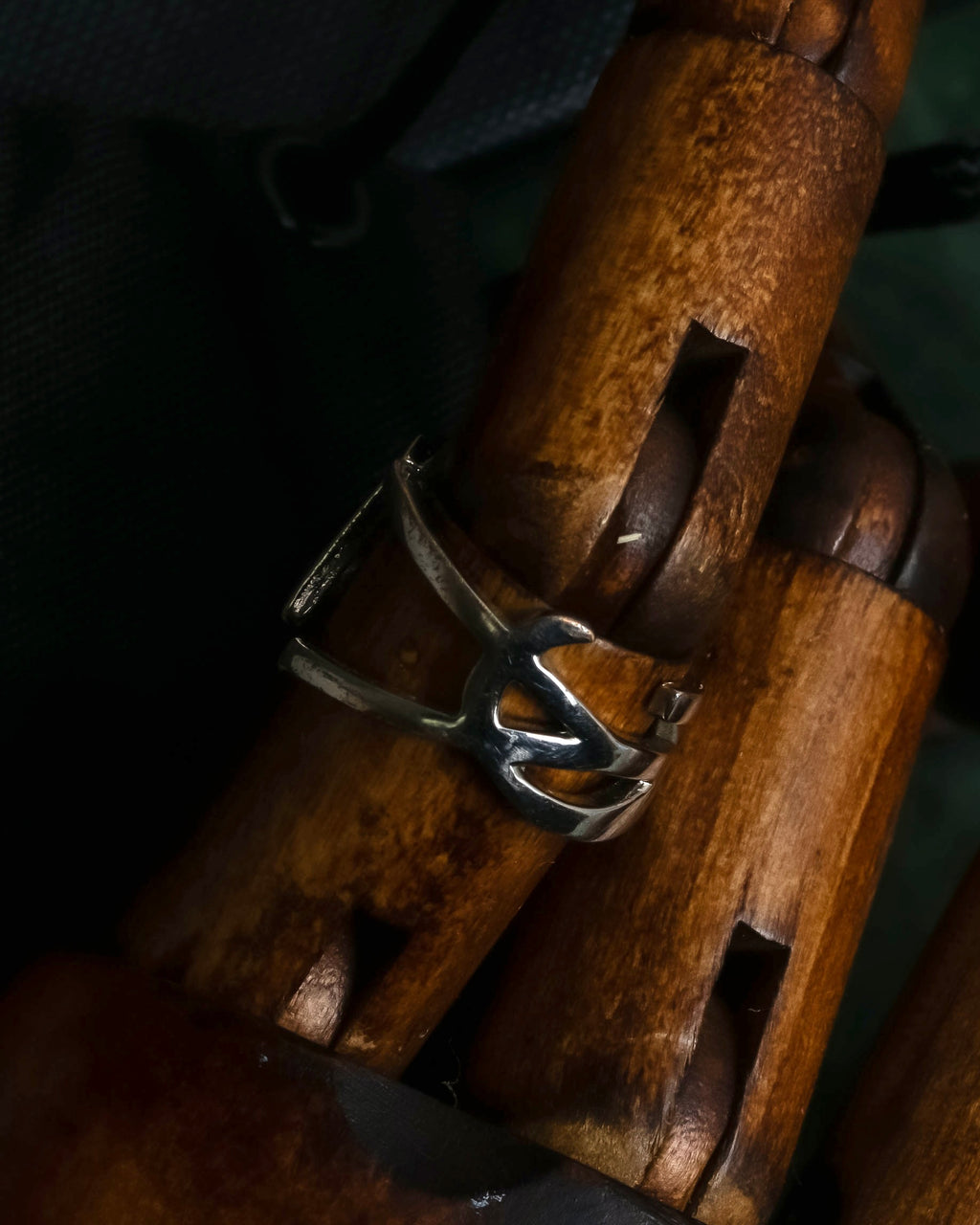 "Saint Laurent" YSL typography motif silver ring