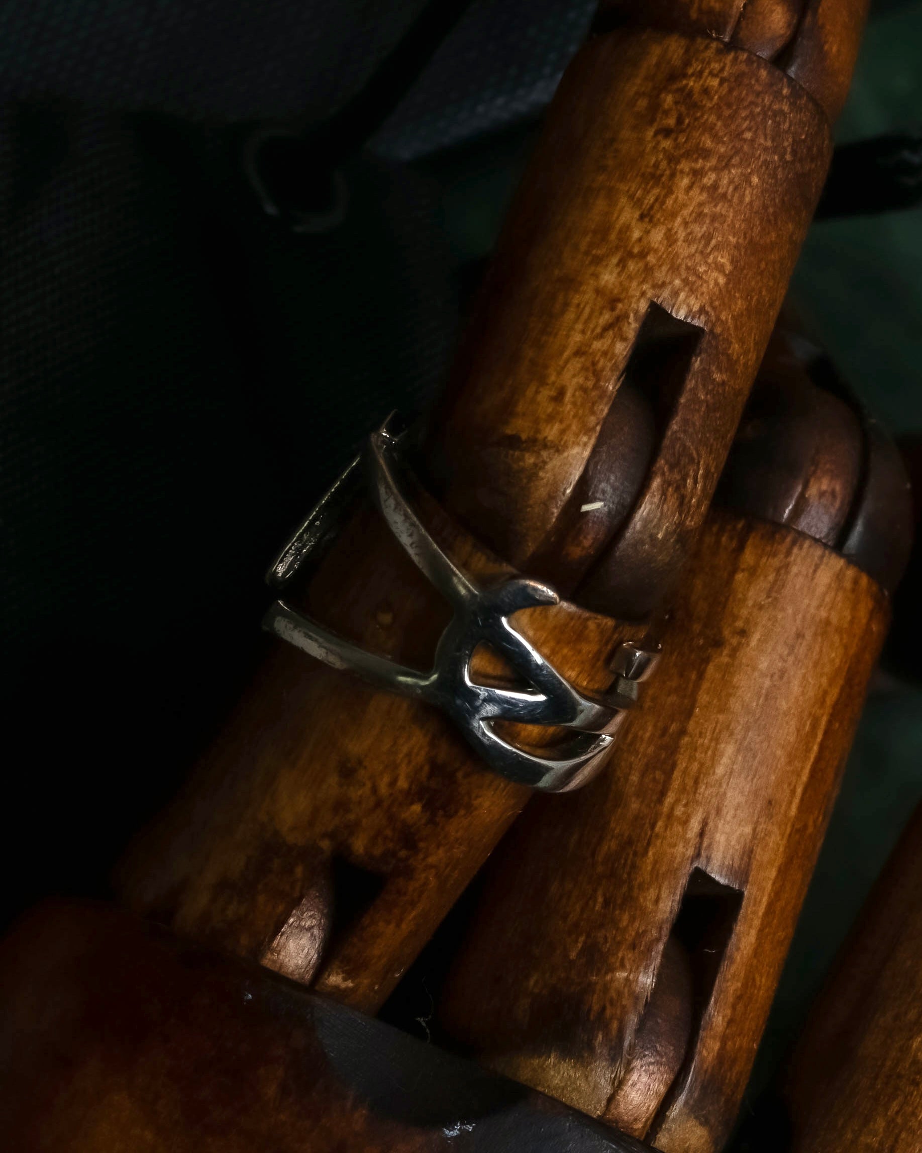 "Saint Laurent" YSL typography motif silver ring