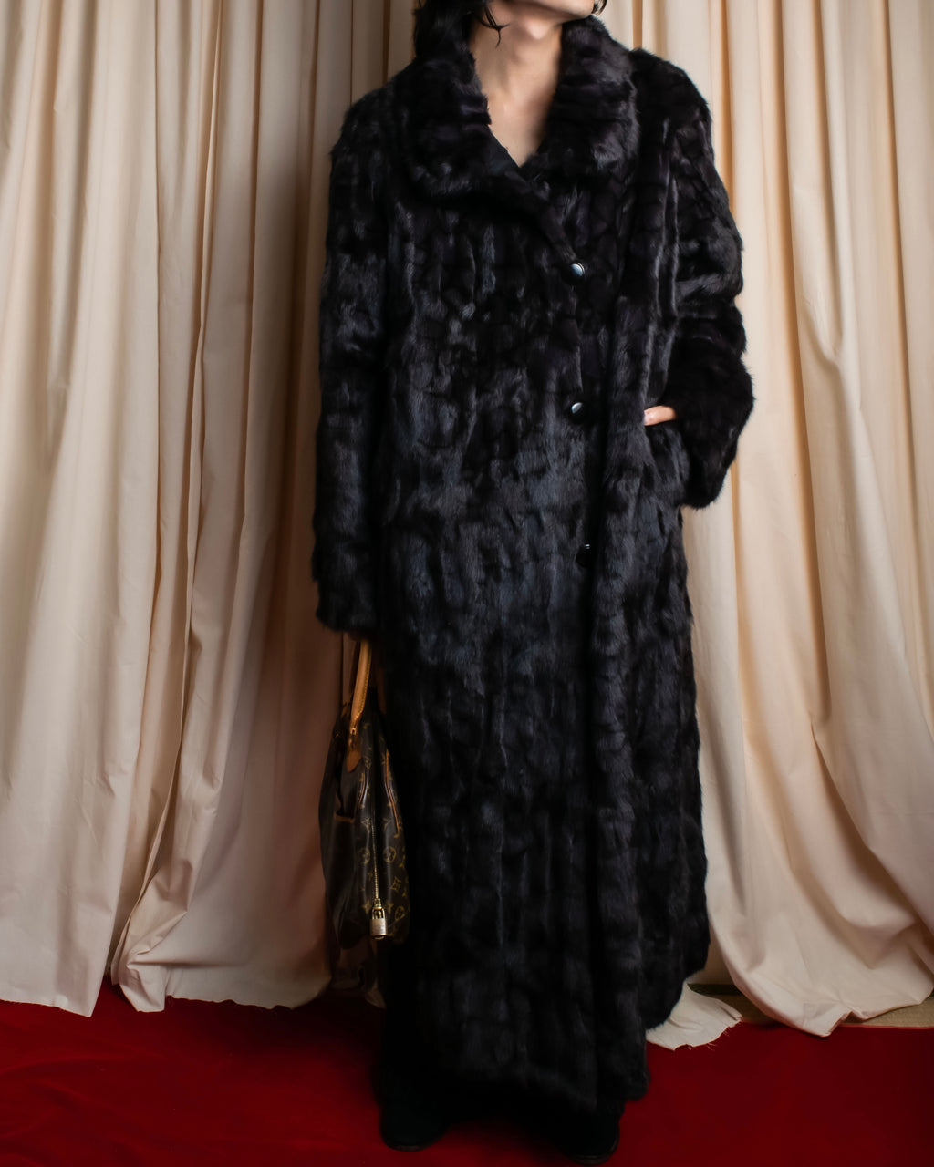 Vintage squirrel fur reversible maxi length coat