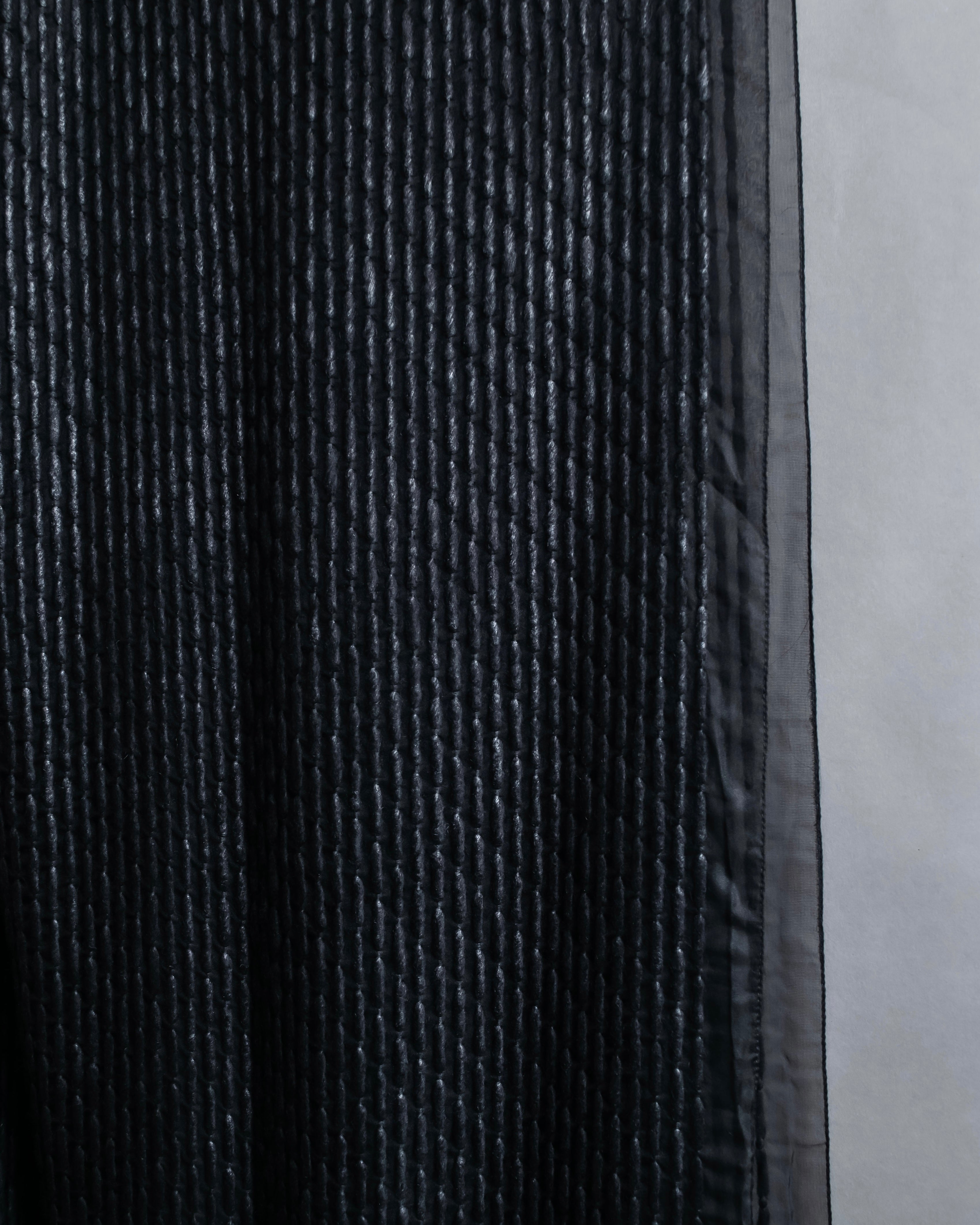 "GIORGIO ARMANI" Waffle low gauge knit fringe design stole