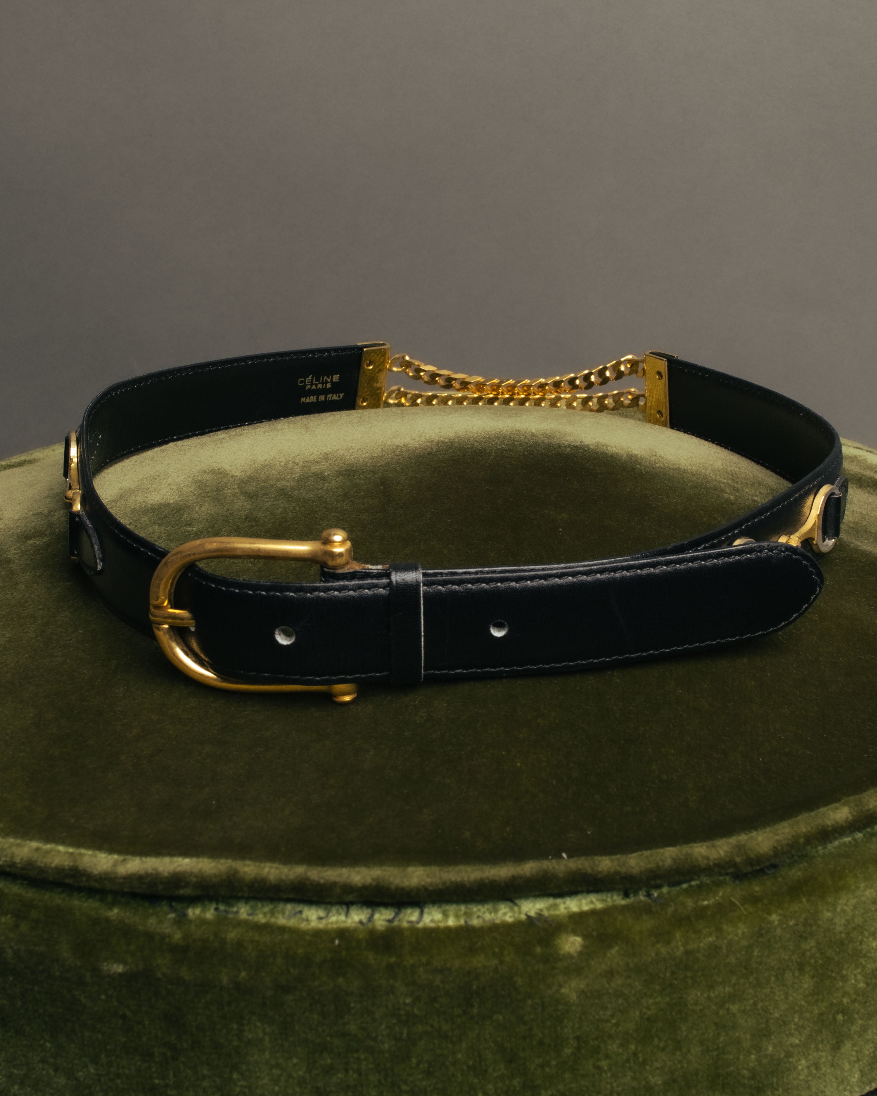 “CÉLINE” 70’s-80’s horsebit chain leather belt