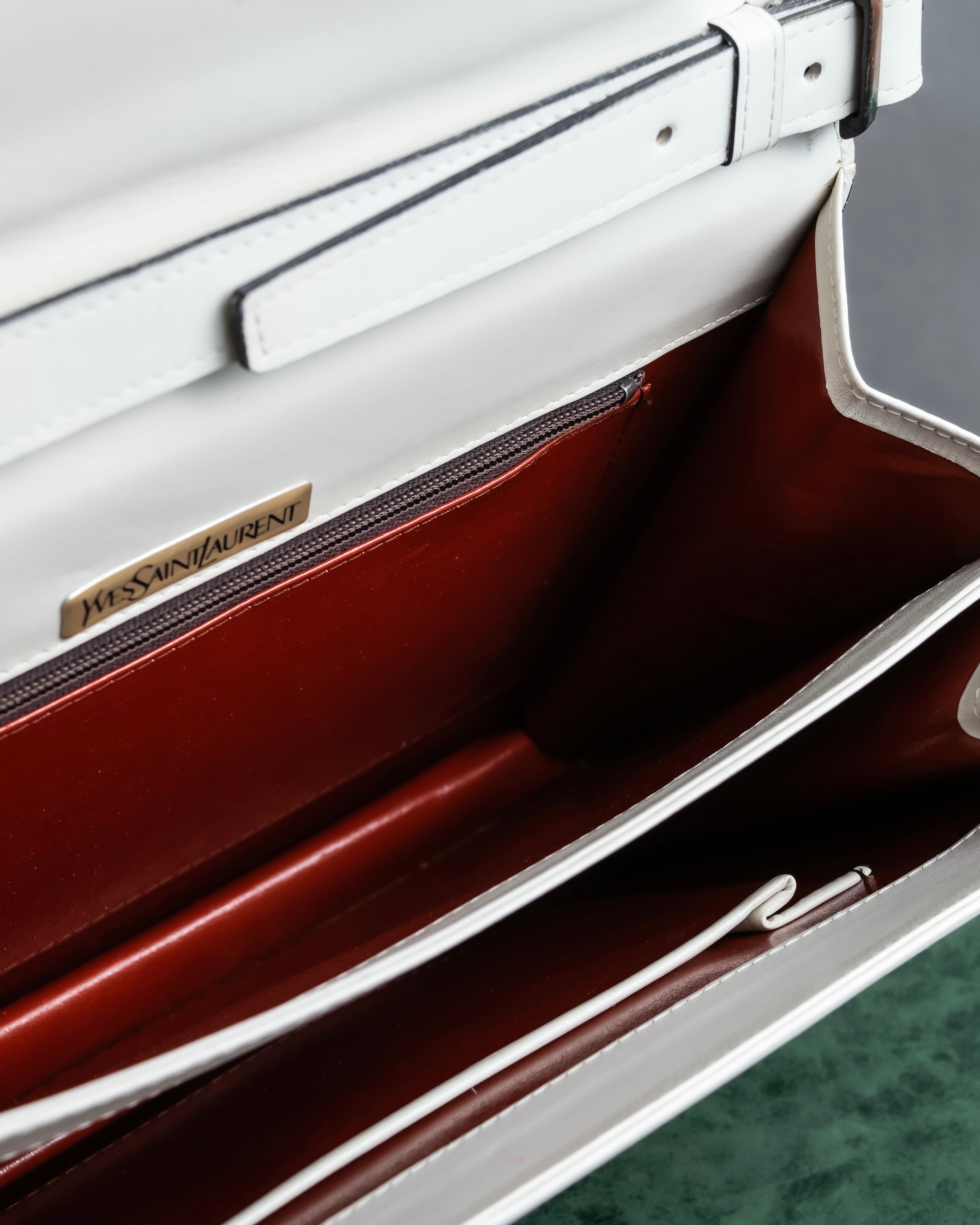 "YVES SAINT LAURENT" Large tab detail white leather shoulder bag