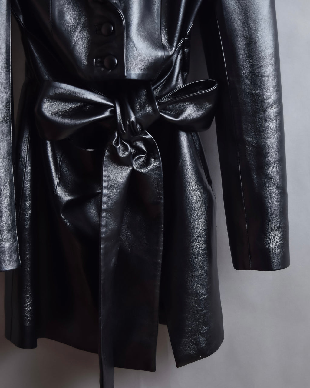 "MATÉRIEL TBILISI" Draped belted synthetic leather long jacket