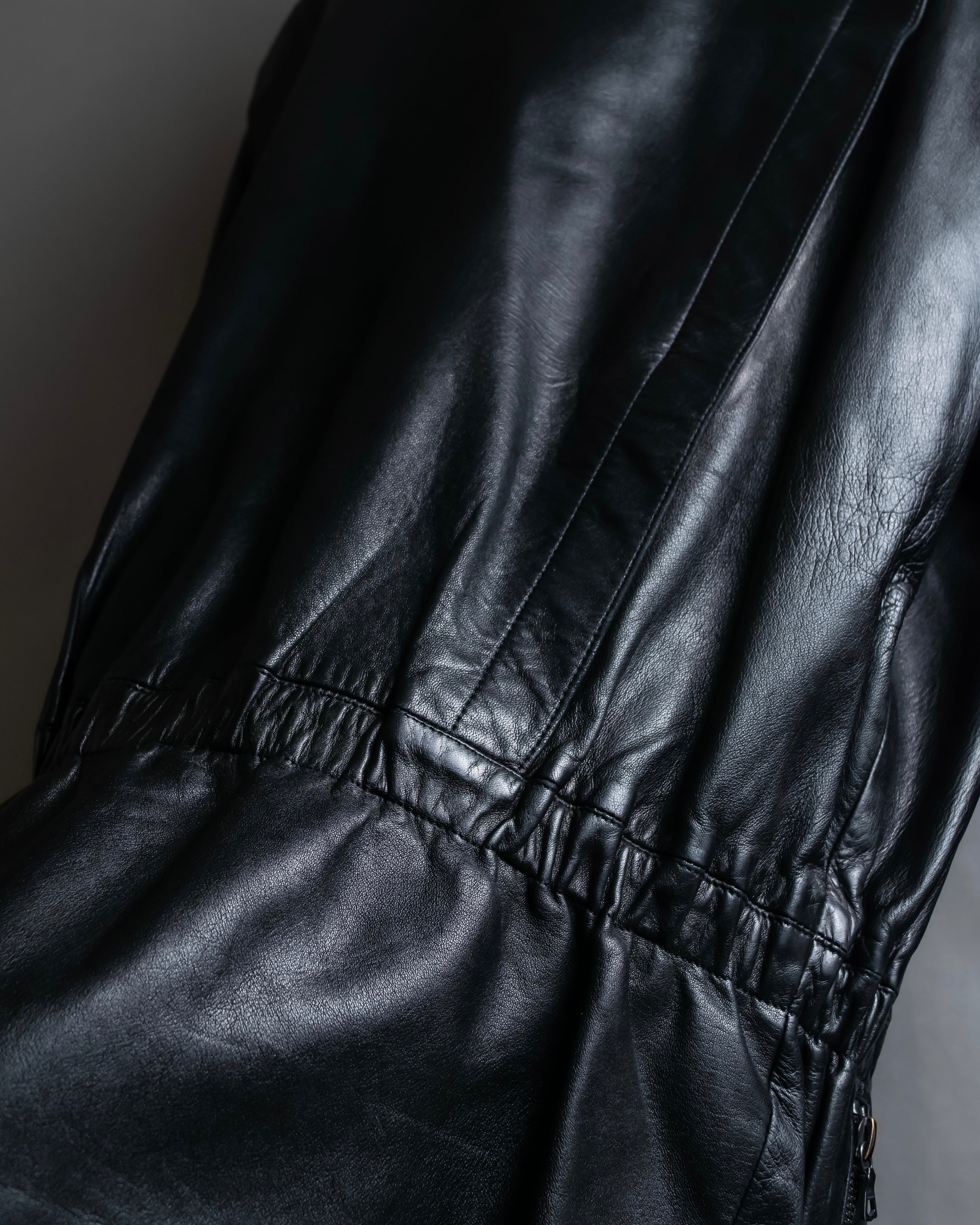 "Claude Montana" Drawcord detail stand-up collar leather blouson