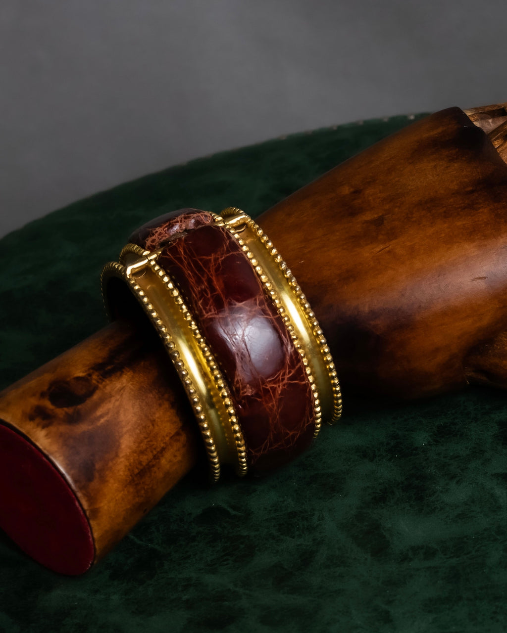 "LOEWE" Leather combination half moon gold bangle