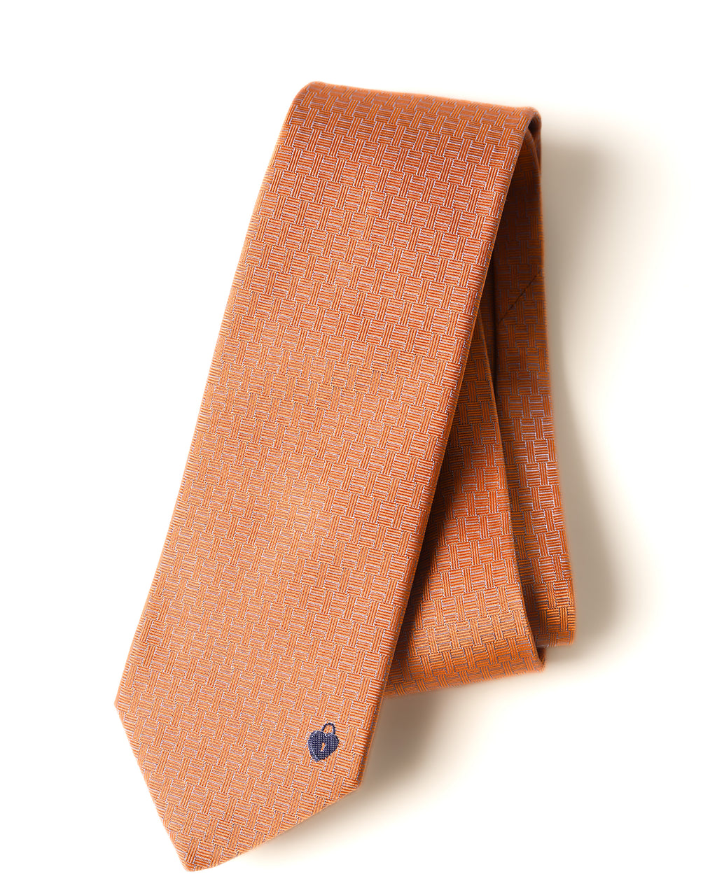 HERMES/ Heart Lock Motif H Patterned Silk Tie Orange
