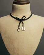 "Christian Dior" Ribbon charm leather cord choker necklace