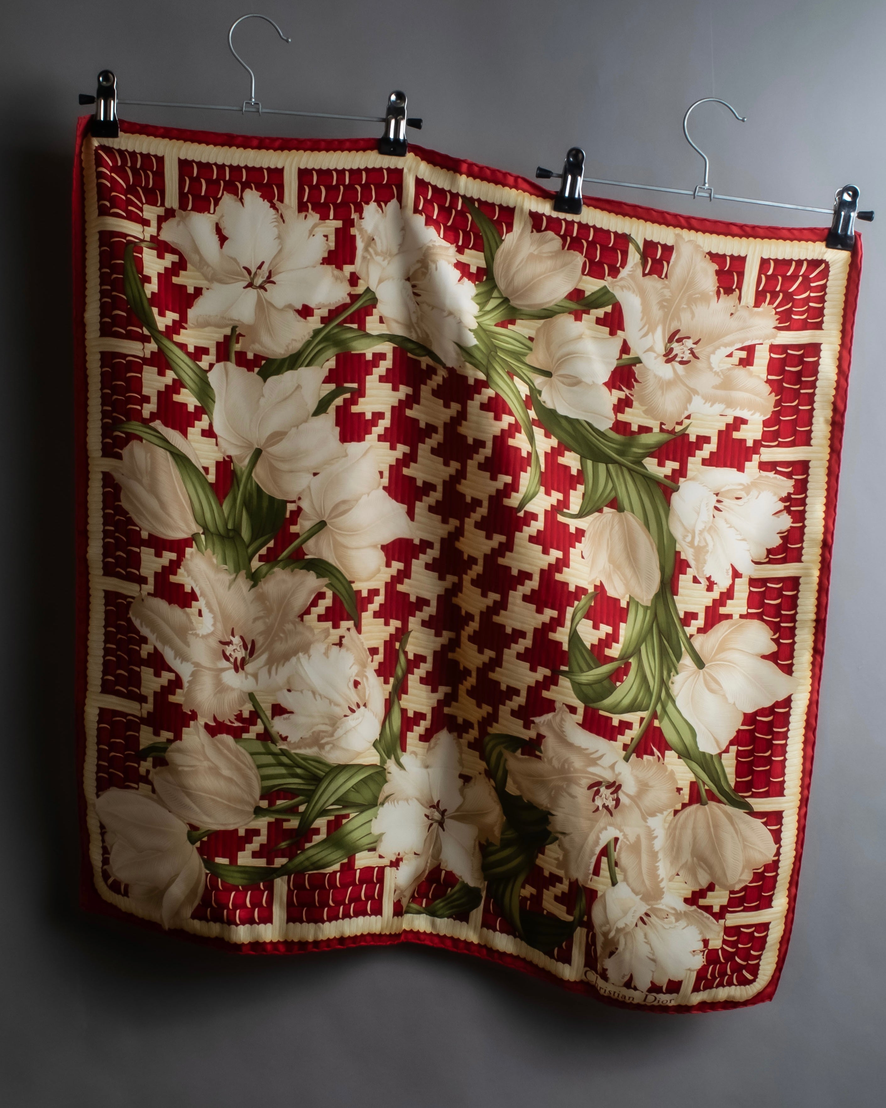 "Christian Dior" Houndstooth floral square scarf