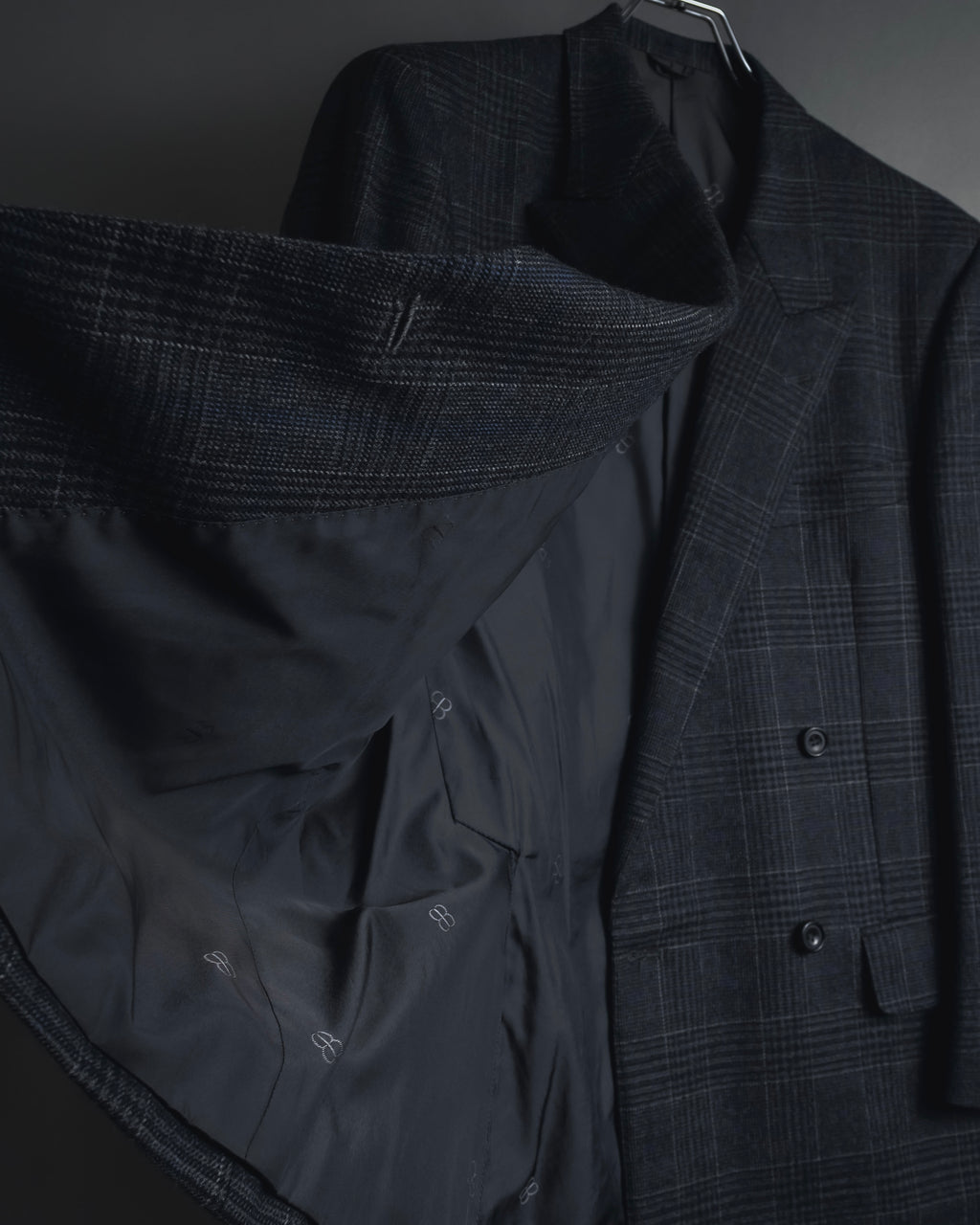 "BALENCIAGA" 90’s Cashmere blend glen check double-breasted blazer