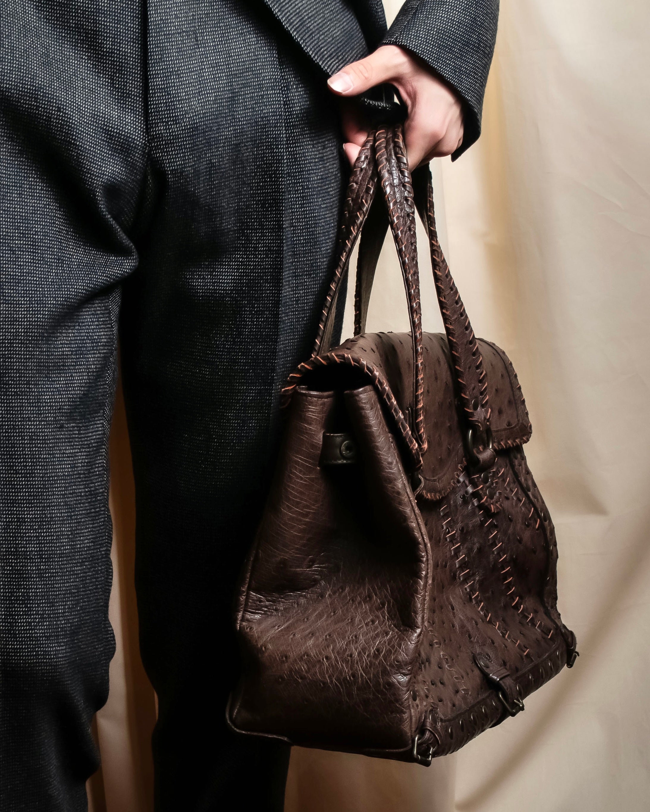 "Vintage JRA standard ostrich leather bag"