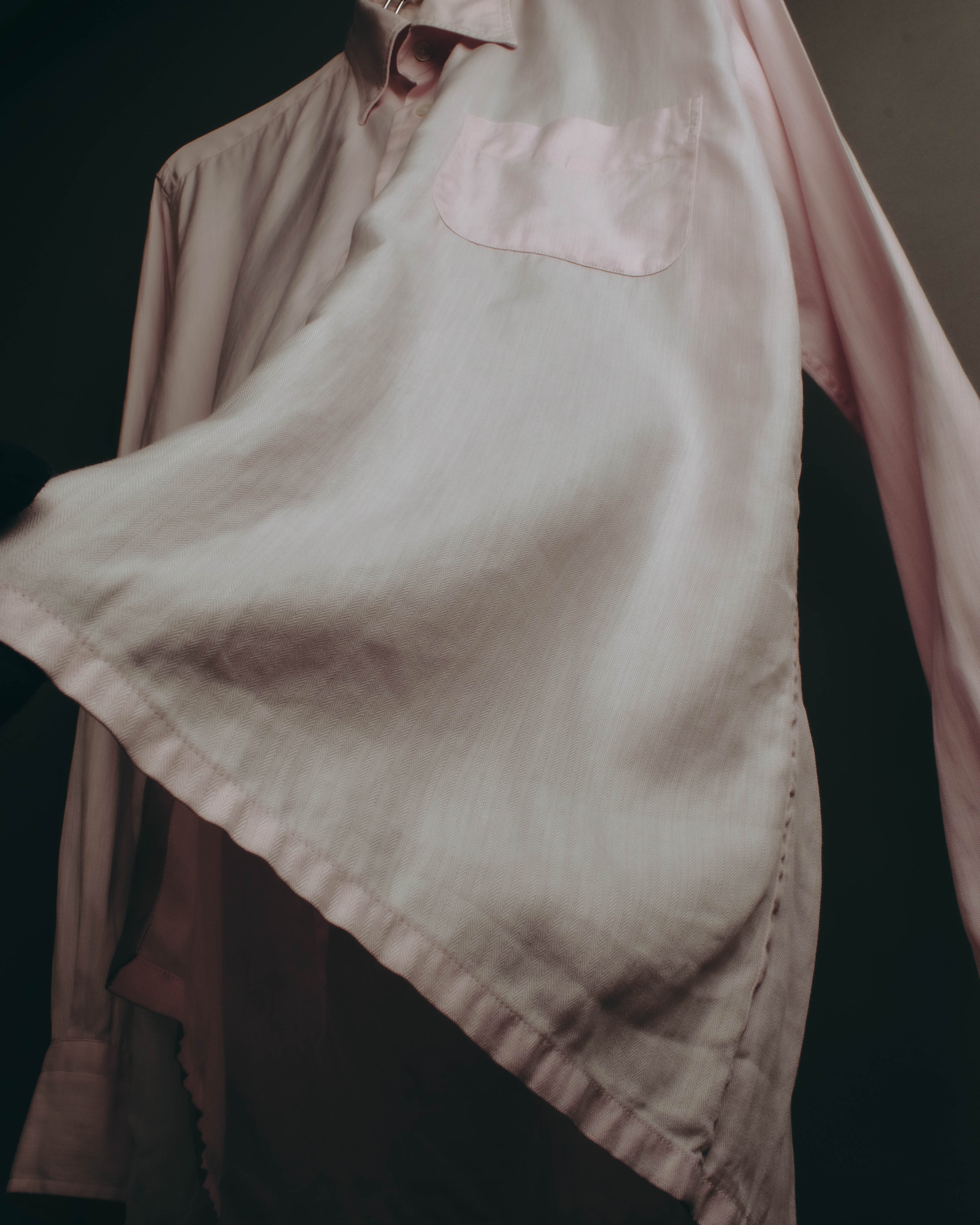 "Hermès" 80's-early 90's Pale pink herringbone cotton dress shirt
