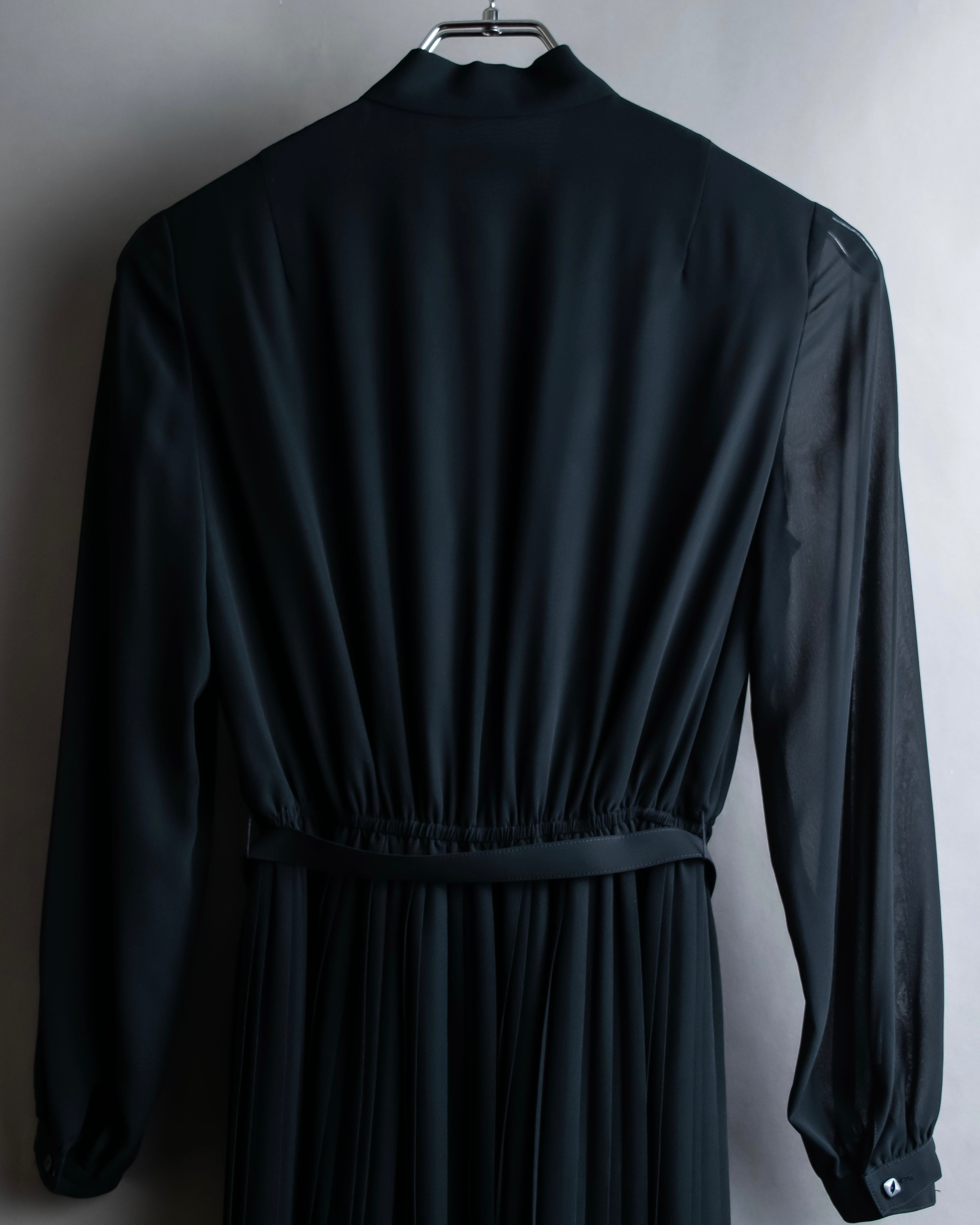 "SOANA" Bowtie belted design long black dress