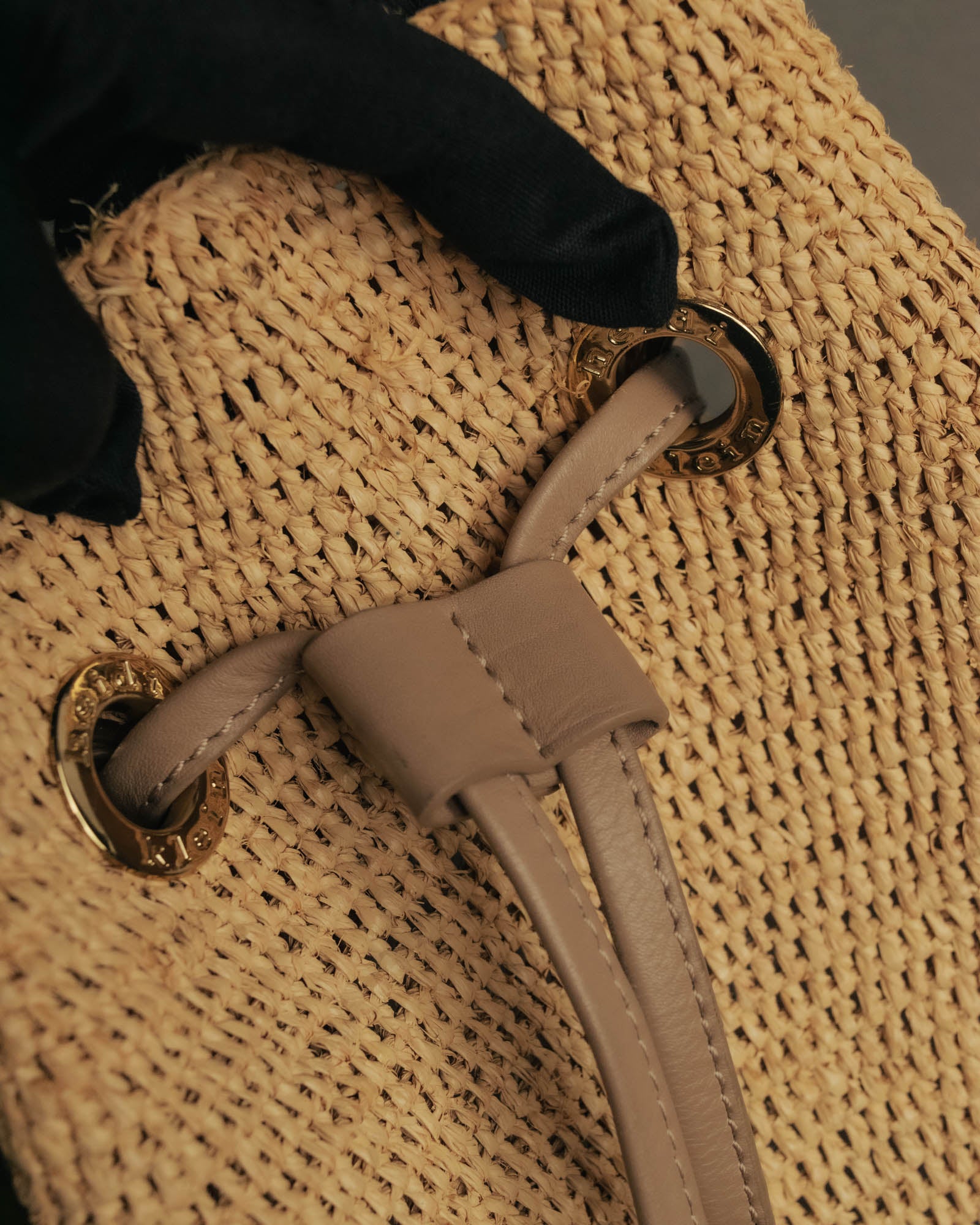 “Heidi Klein” Natural raffia bamboo handle bucket bag