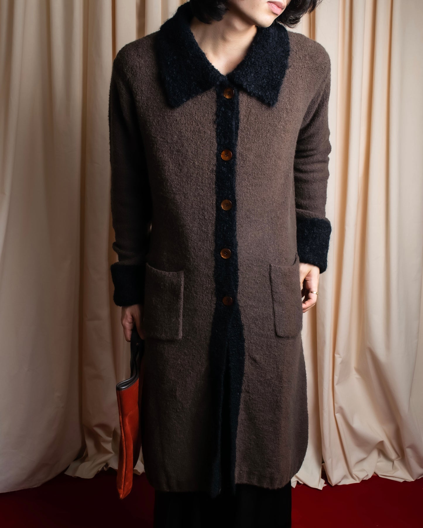 "Composition by KENZO" Fuzzy material cleric design knit coat