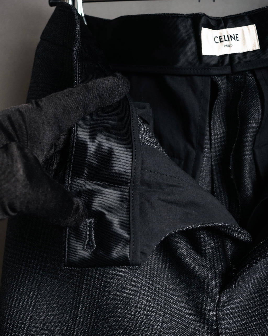“CELINE” Post-2018 Glen check wool tailored trousers