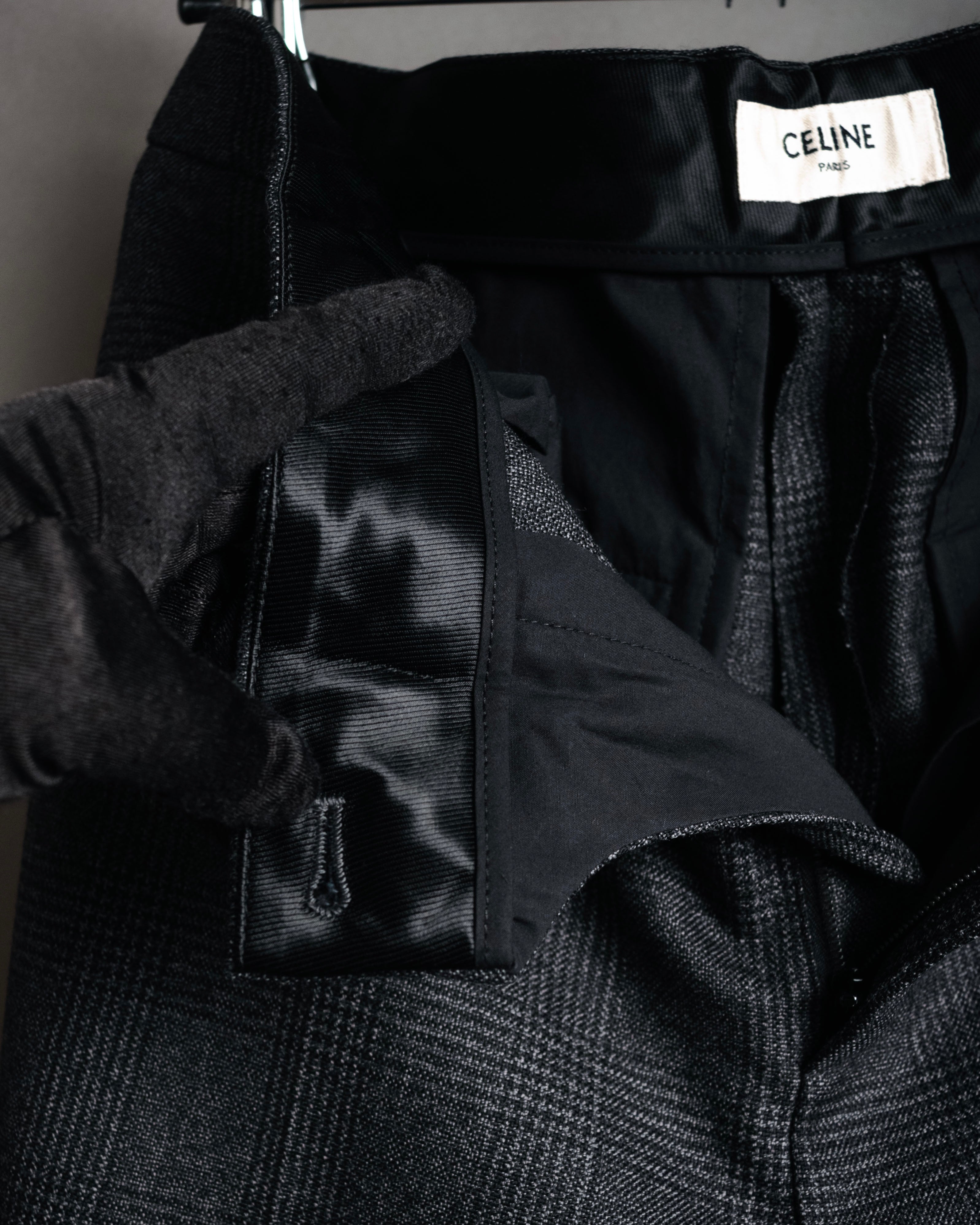 “CELINE” Post-2018 Glen check wool tailored trousers