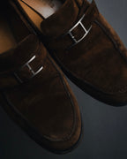 "HERMES" 00’s suede h buckle heeled loafers
