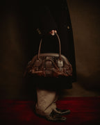 –SPECIAL– "Salvatore Ferragamo" 00’s calf hair gancini rattan accent handbag