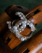 "CHANEL" Coco mark motif pearl strass design ring