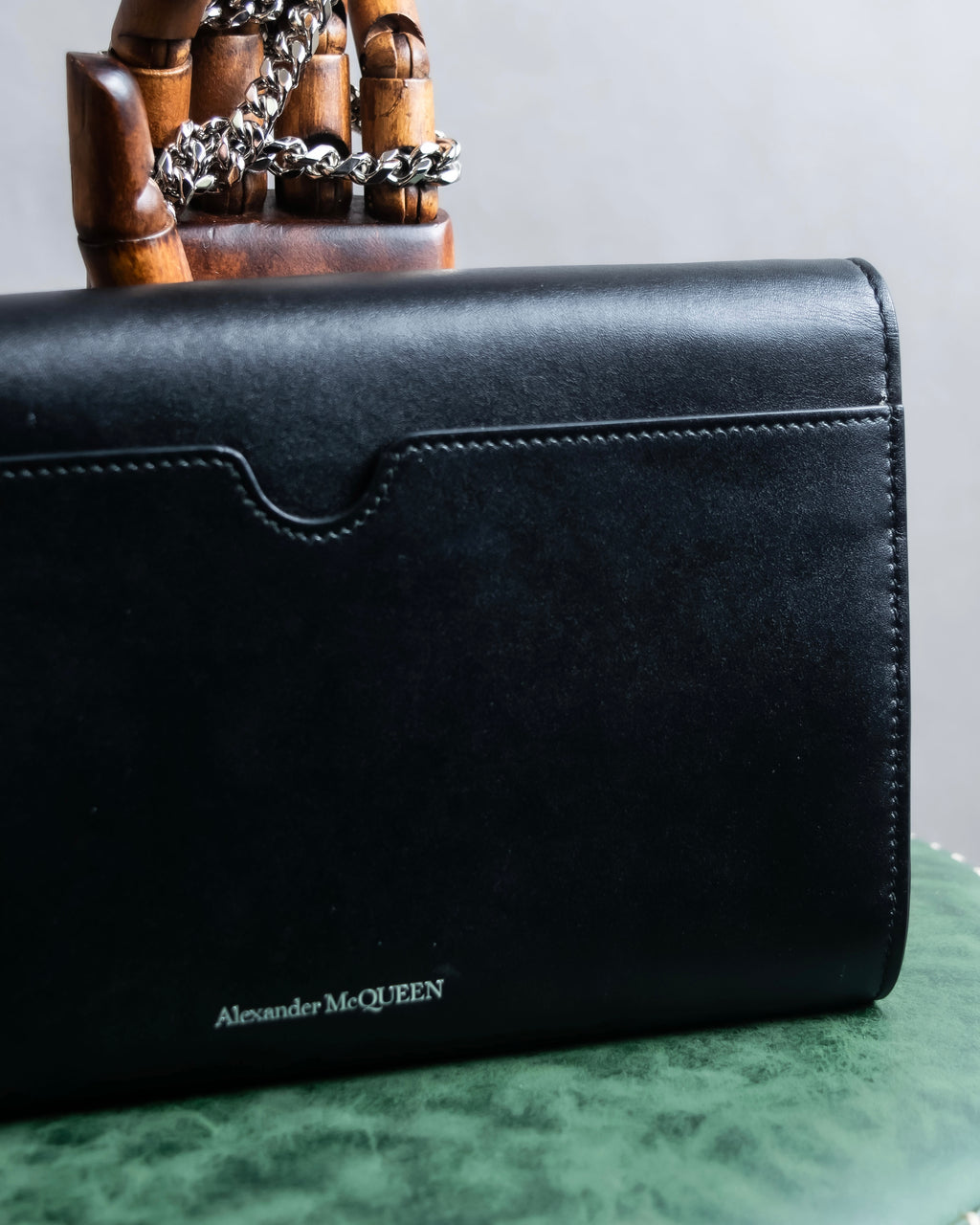 "Alexandar McQueen" Two-tone crystal clasp leather shoulder wallet