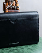 "Alexandar McQueen" Two-tone crystal clasp leather shoulder wallet