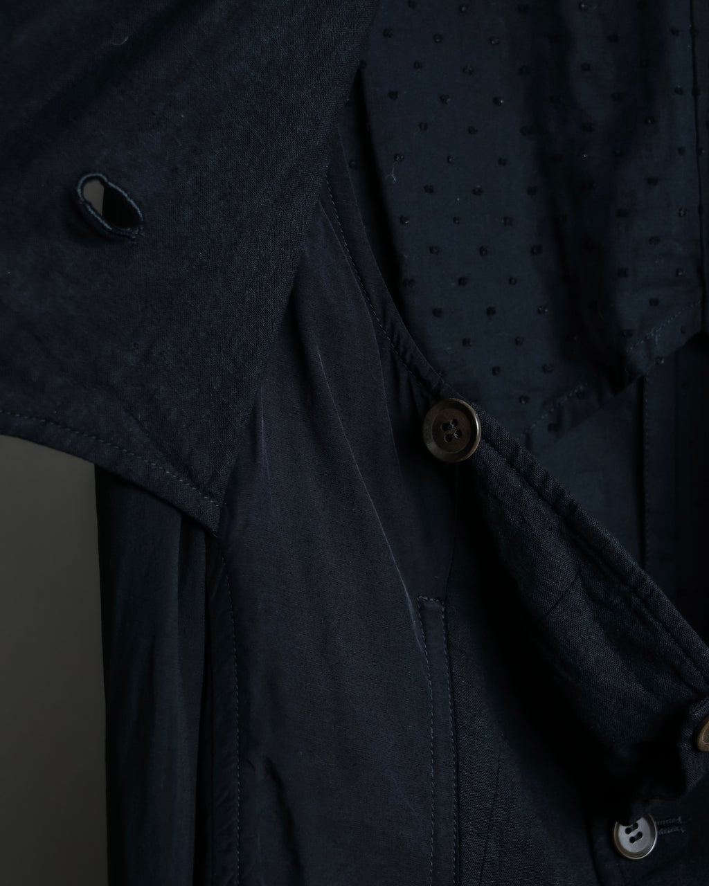 “Y’s COMPOSITION: SEE ATTACHED LABEL” Layered design multi buttons tail coat