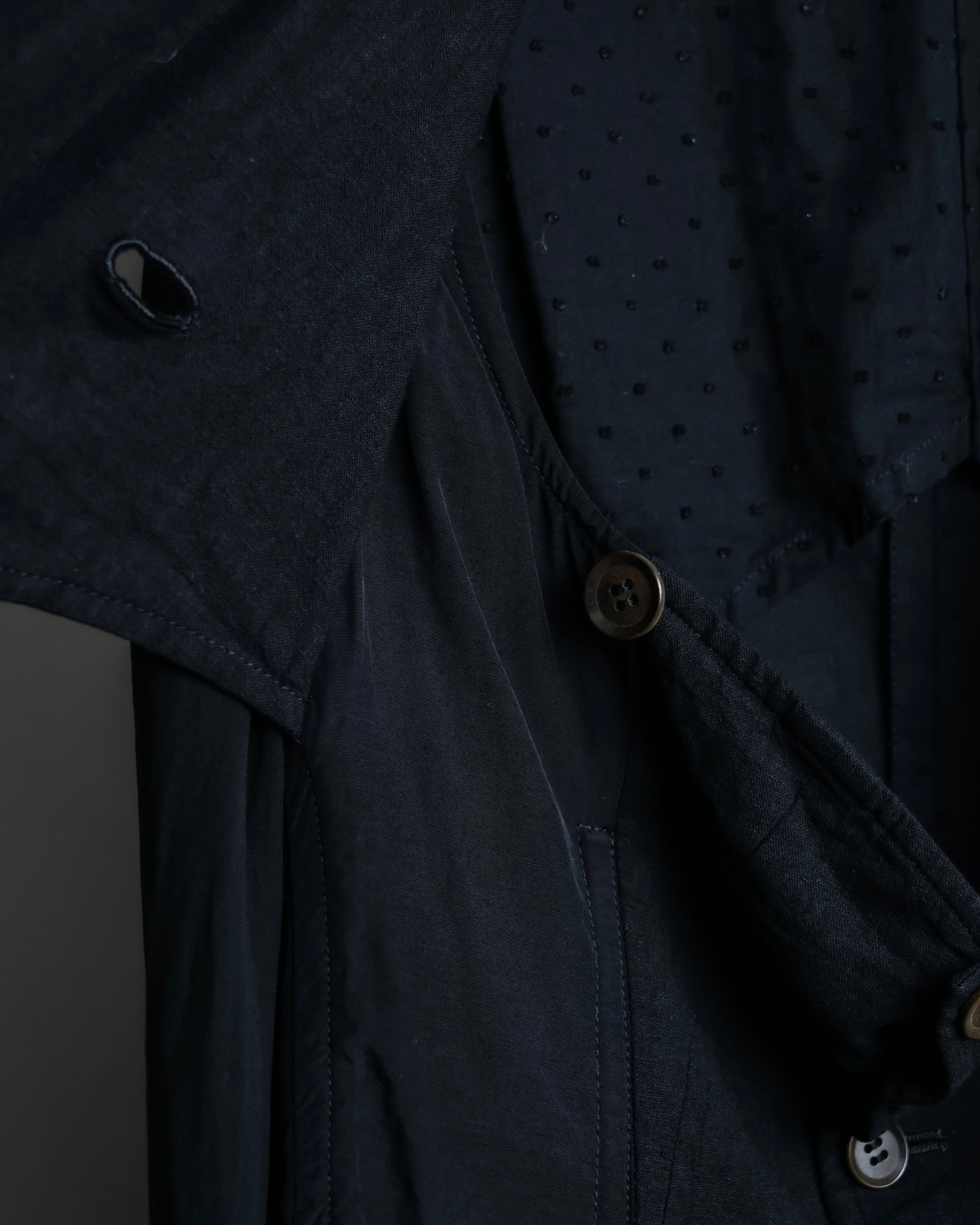 “Y’s COMPOSITION: SEE ATTACHED LABEL” Layered design multi buttons tail coat