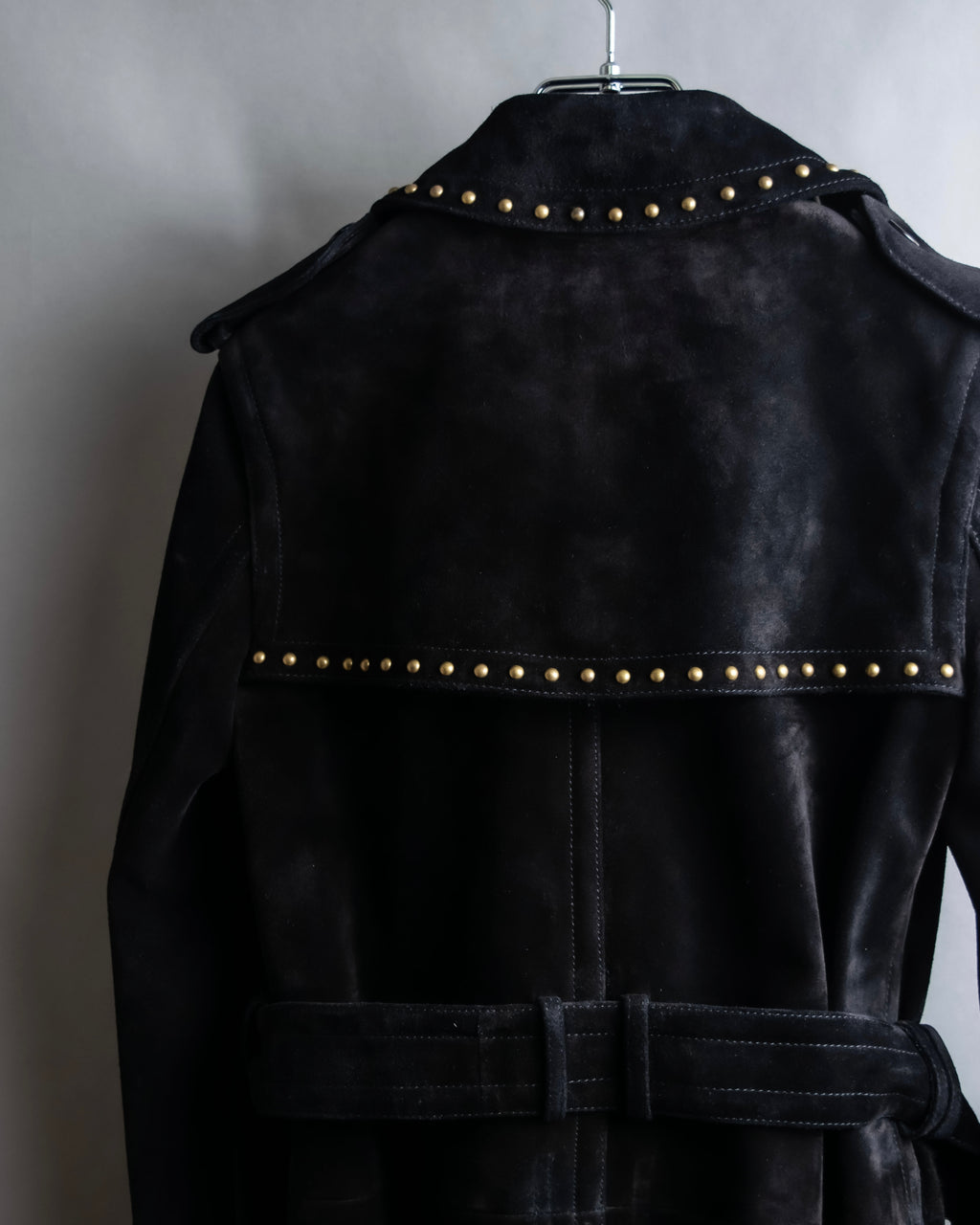 "Saint Laurent" 19AW gold studs design suede long coat