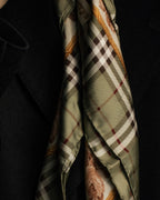 "BURBERRYS" Rose motif layered check pattern silk scarf