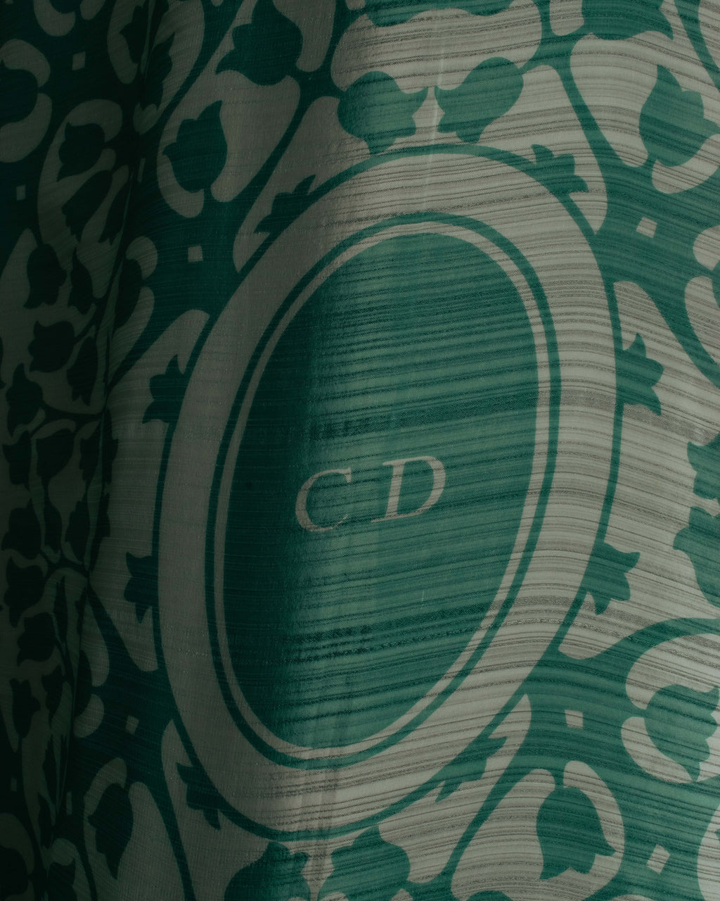 "Christian Dior" 85's-95's Vintage emerald tulip botanical silk shantung scarf