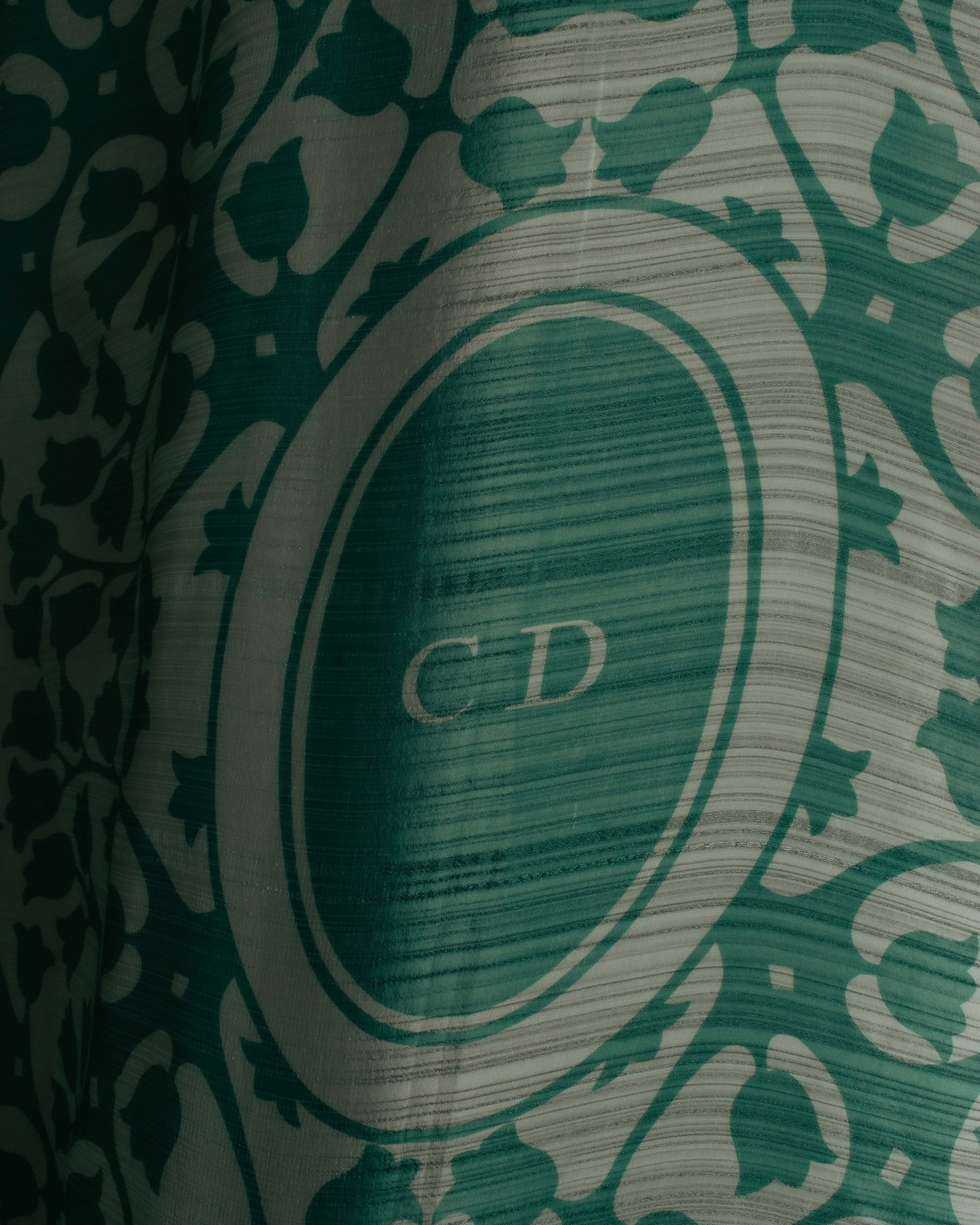 "Christian Dior" 85's-95's Vintage emerald tulip botanical silk shantung scarf