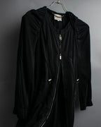 "CELINE" Gathered design hooded double zipper dress