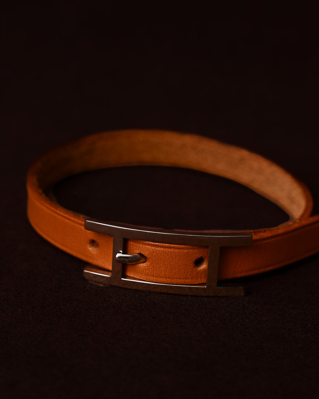 HERMES/ “Hapi” H Logo Leather Bracelet
