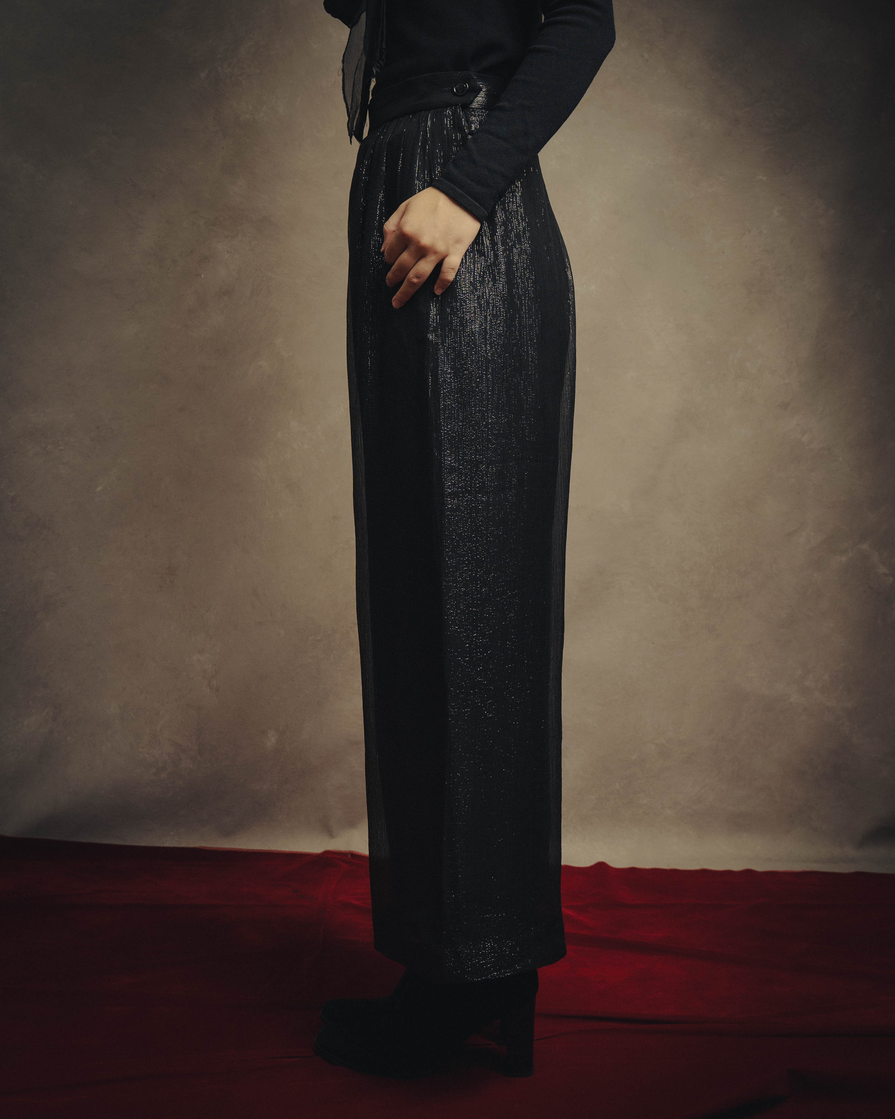 -SPECIAL- "Christian Dior" 00's Metallic silk blend fluid wide-leg trousers