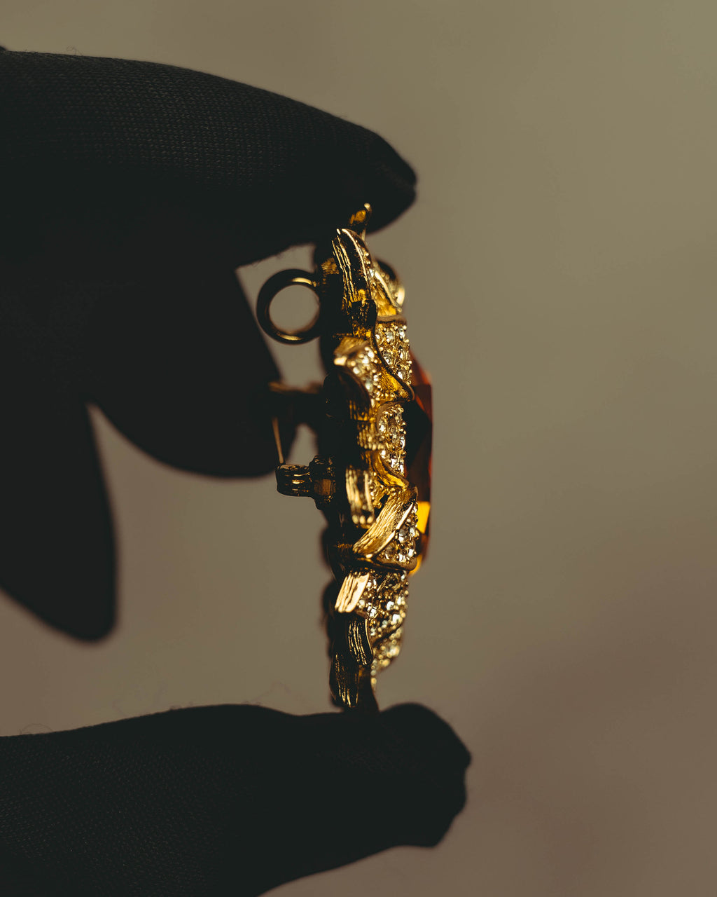 -SPECIAL- “Christian Dior” 80’s-90’s Sunburst amber glass pendant brooch