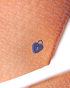 HERMES/ Heart Lock Motif H Patterned Silk Tie Orange