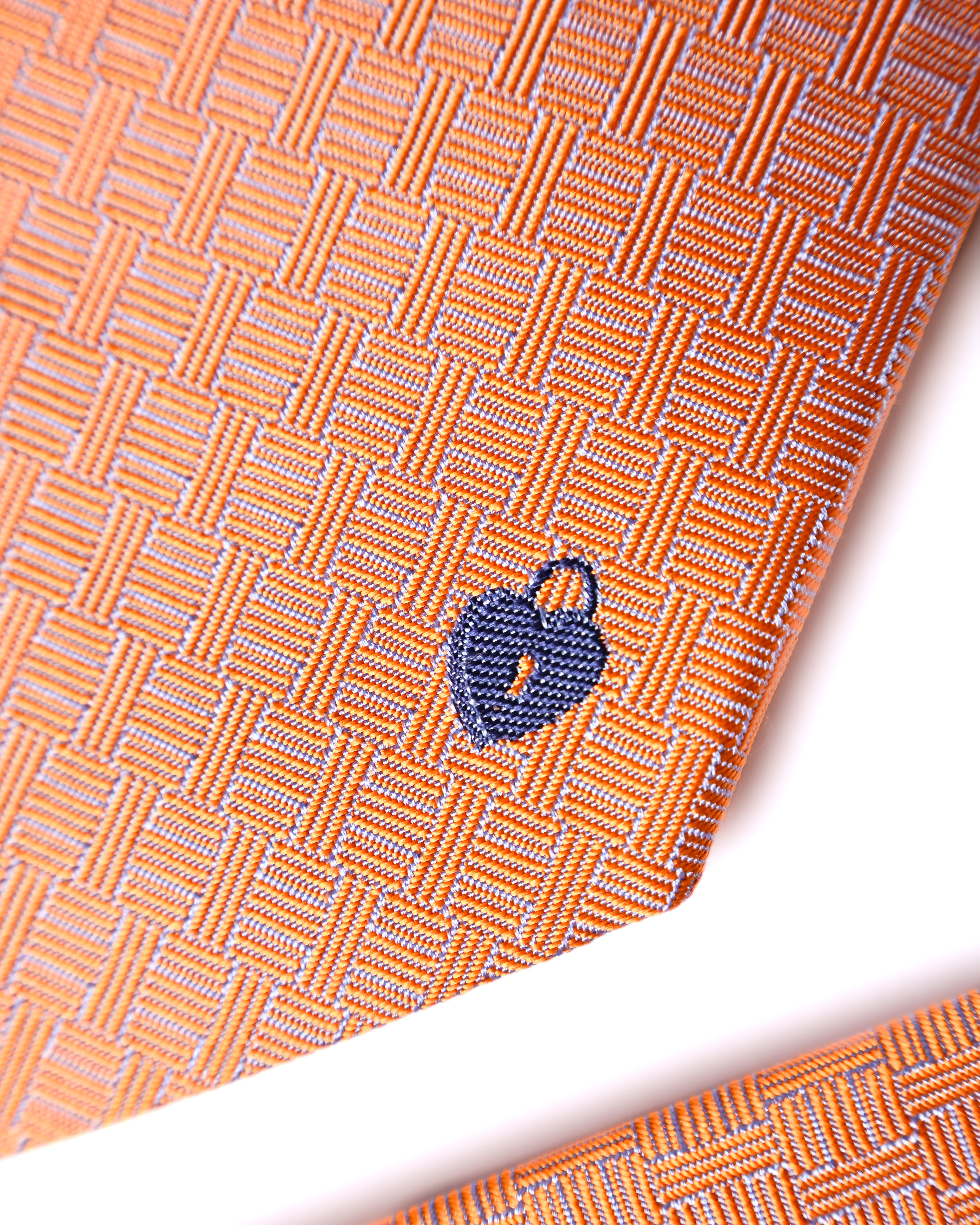 HERMES/ Heart Lock Motif H Patterned Silk Tie Orange