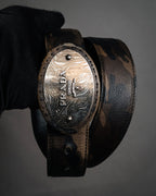 “PRADA” 2010’s Saffiano camouflage relief logo buckle
leather belt