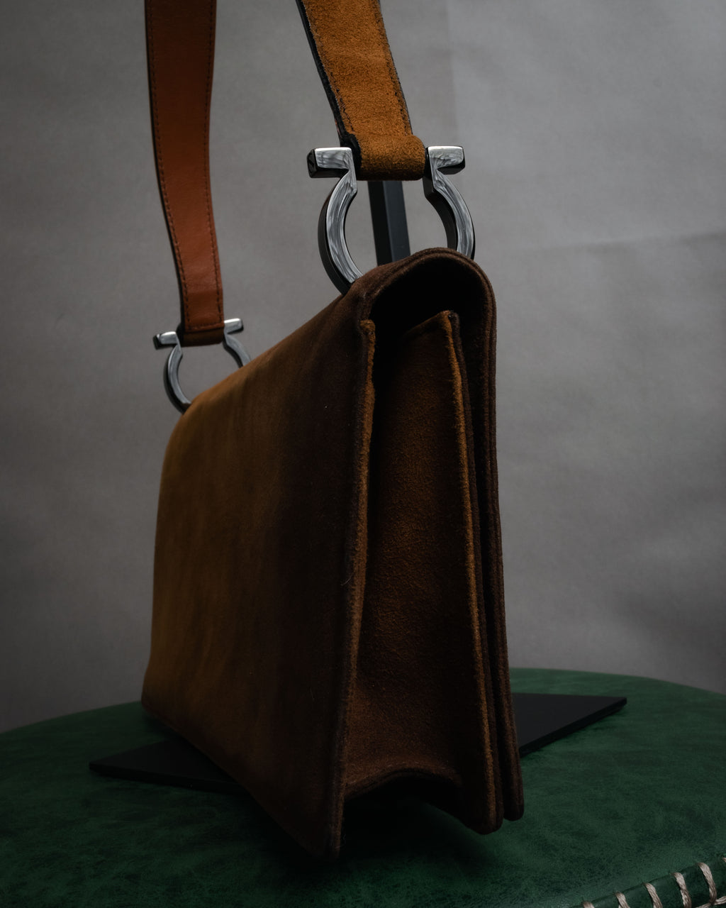 “Salvatore Ferragamo” 90’s-00’s Gancini suede shoulder bag