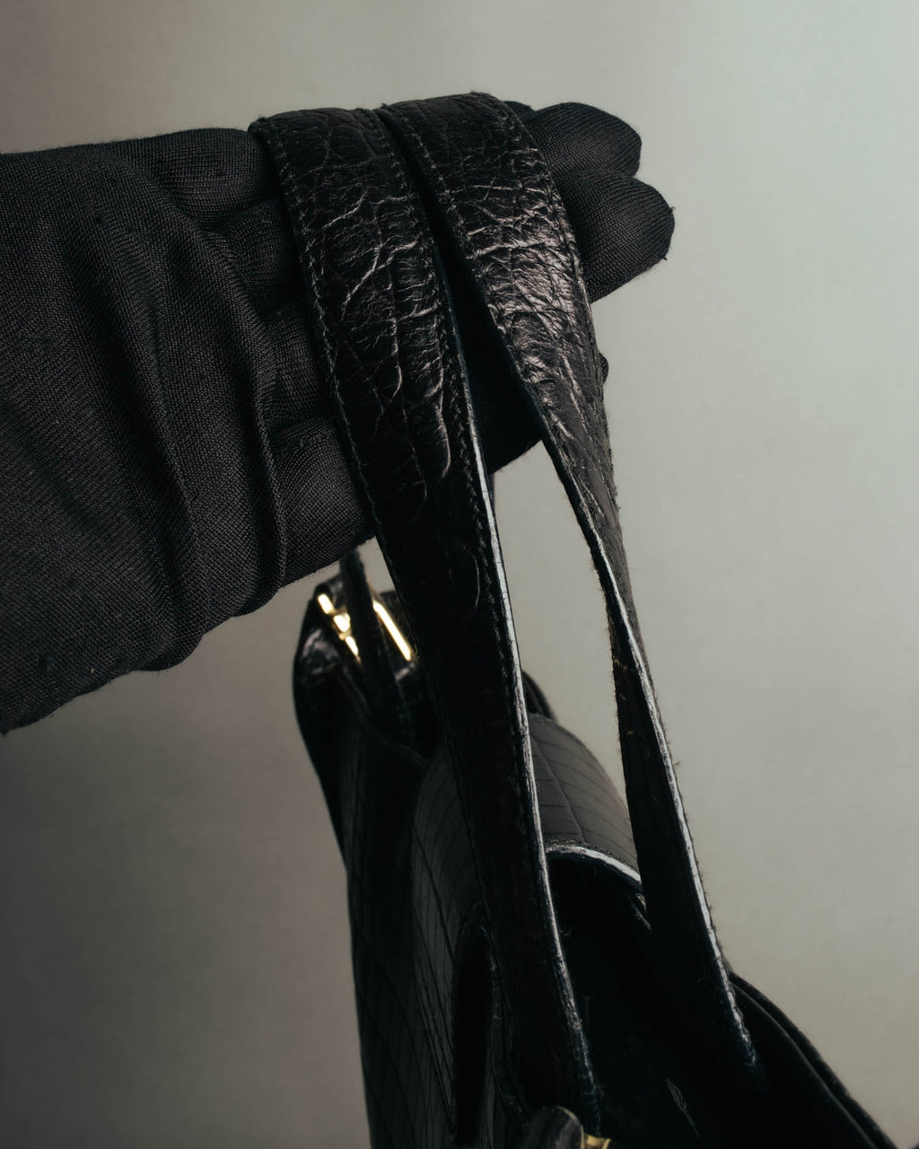 "Salvatore Ferragamo" 90's-00's Croc embossed leather shoulder bag