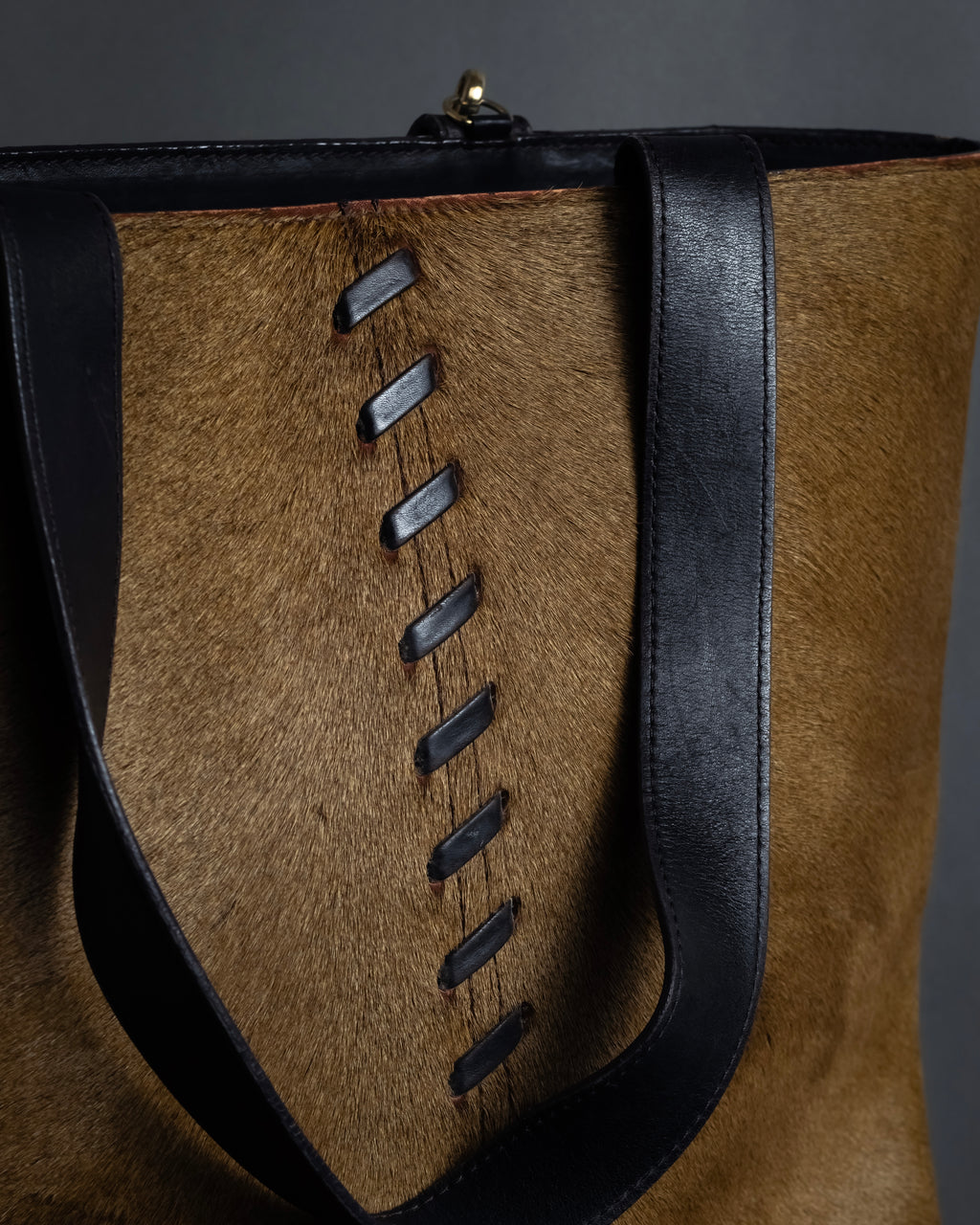 "YVES SAINT LAURENT" Hand-stitched design hair calf leather tote bag