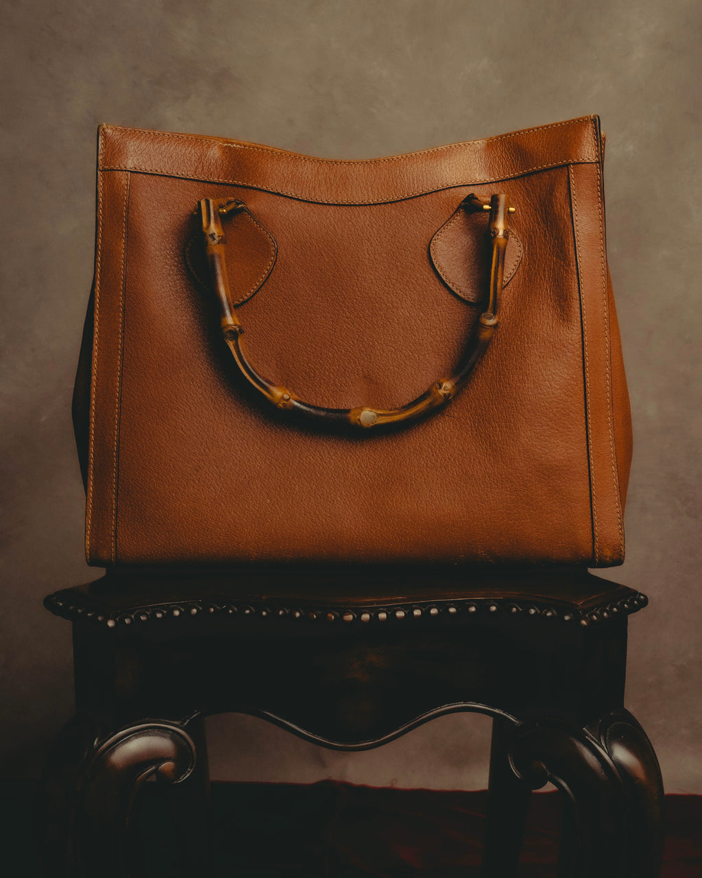 "GUCCI" 80's-90's Bamboo handle leather tote bag