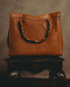 "GUCCI" 80's-90's Bamboo handle leather tote bag