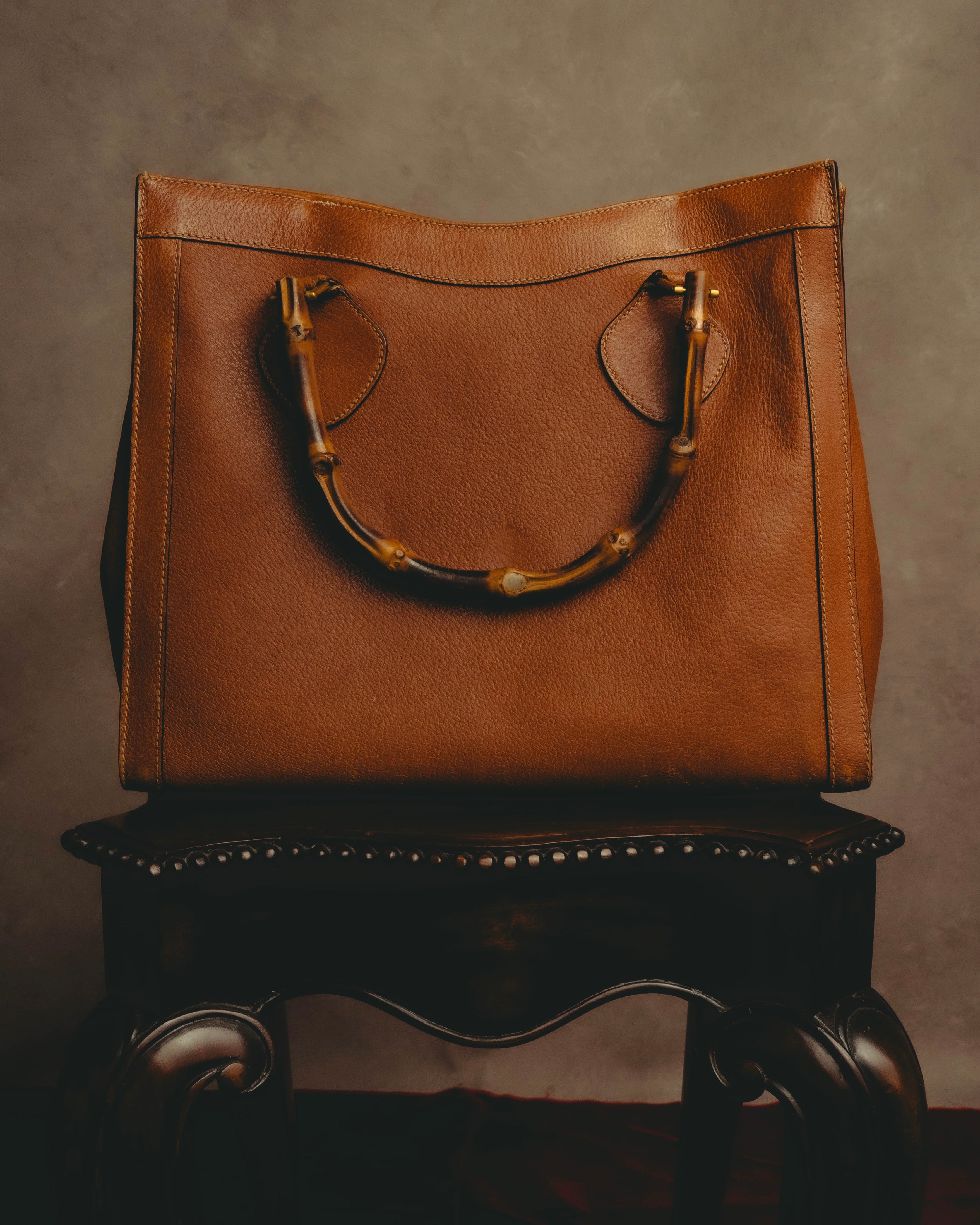 "GUCCI" 80's-90's Bamboo handle leather tote bag