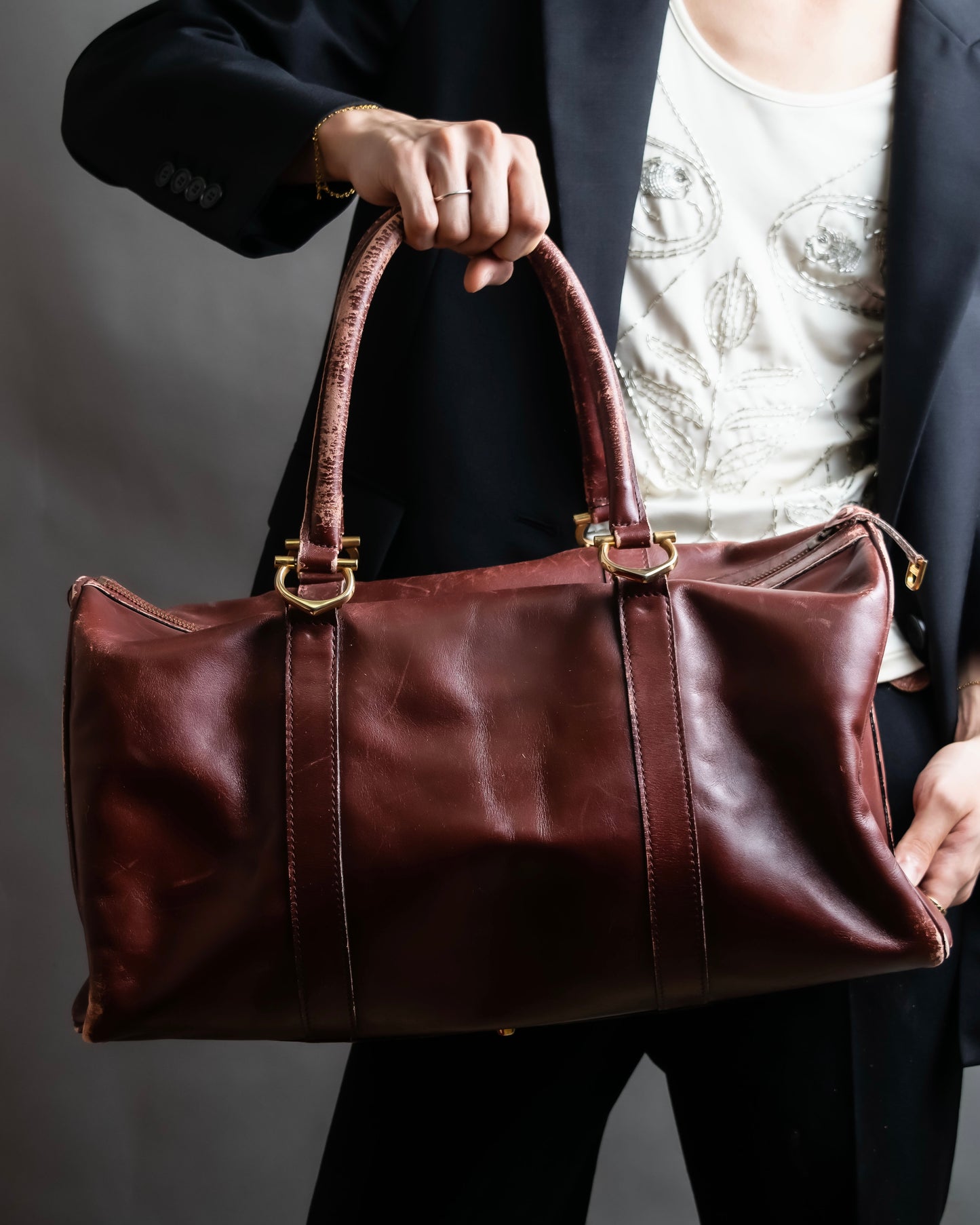 "Cartier" Horizontal design Bordeaux color boston bag